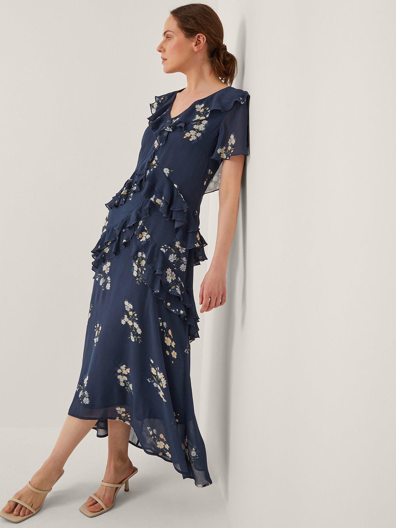 Image 1 of 4 of Monsoon Celeste Ruffle Dress - Navy