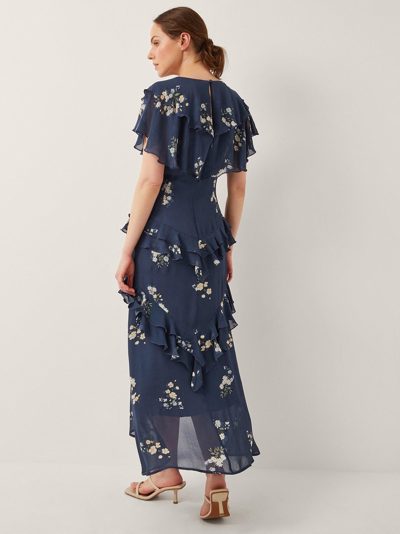 Image 2 of 4 of Monsoon Celeste Ruffle Dress - Navy