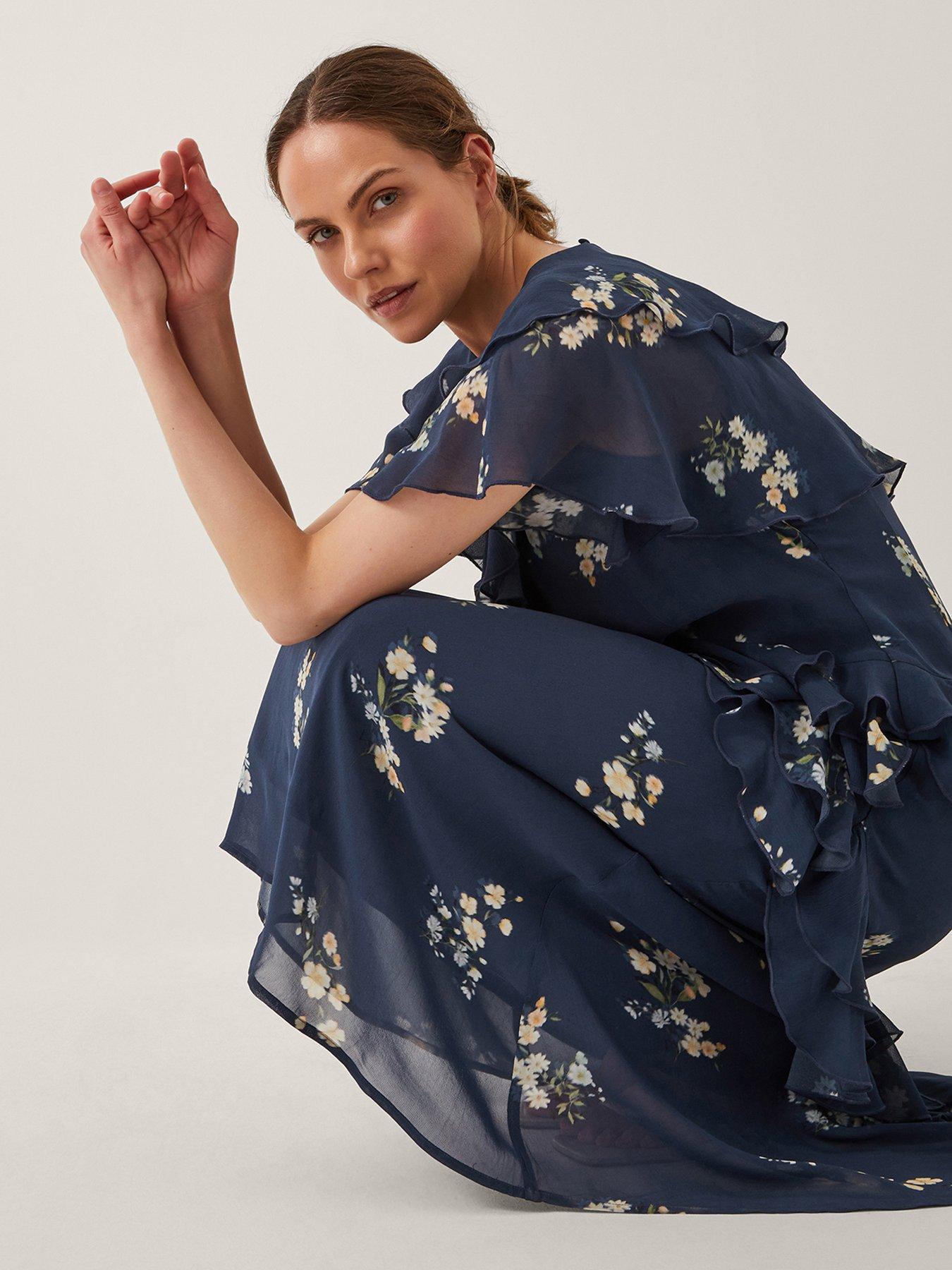 Image 3 of 4 of Monsoon Celeste Ruffle Dress - Navy