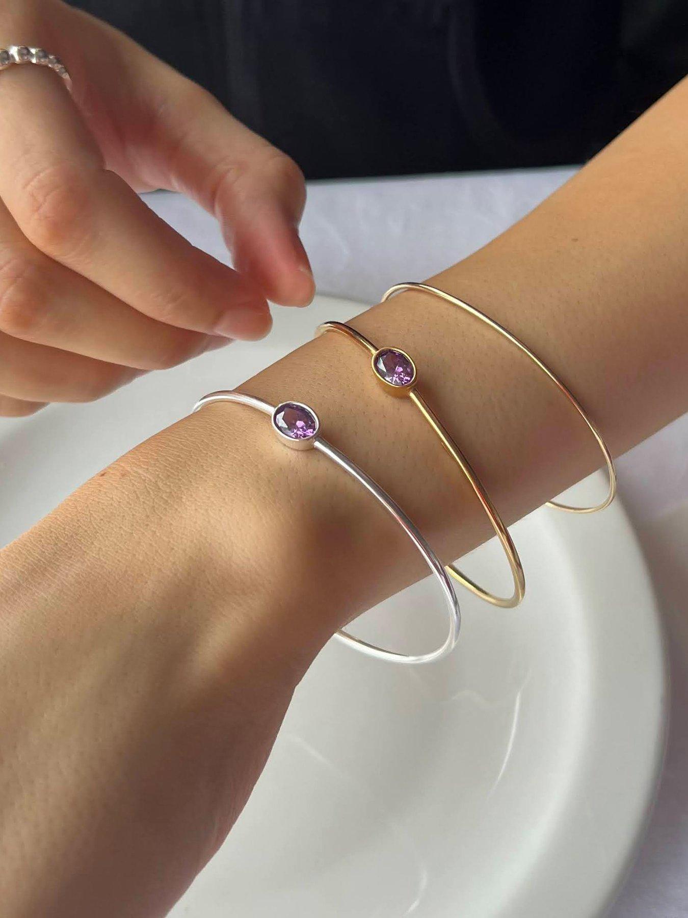 Image 2 of 5 of Seol + Gold Sterling Amethyst Cz Bangle - Silver