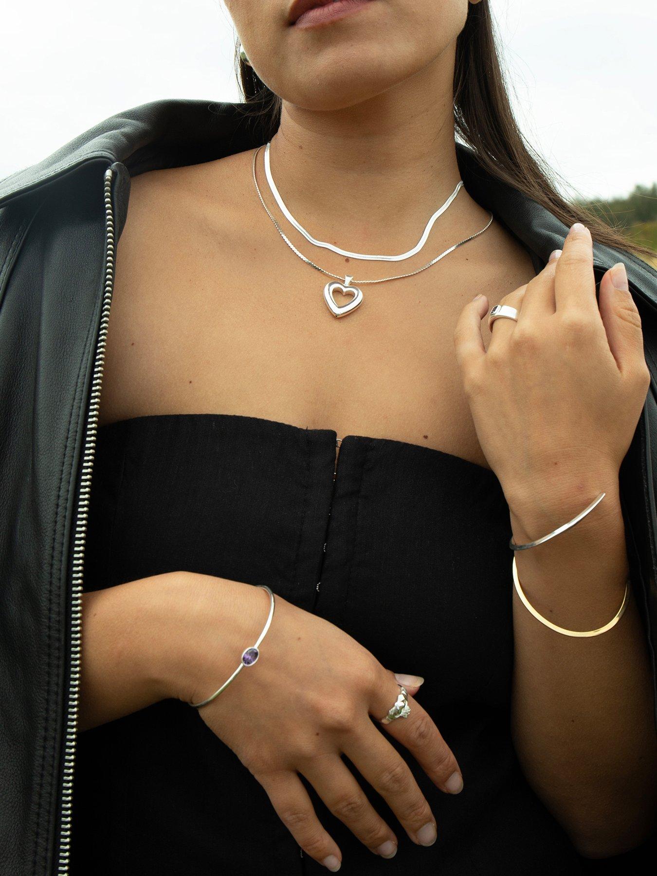 Image 3 of 5 of Seol + Gold Sterling Amethyst Cz Bangle - Silver