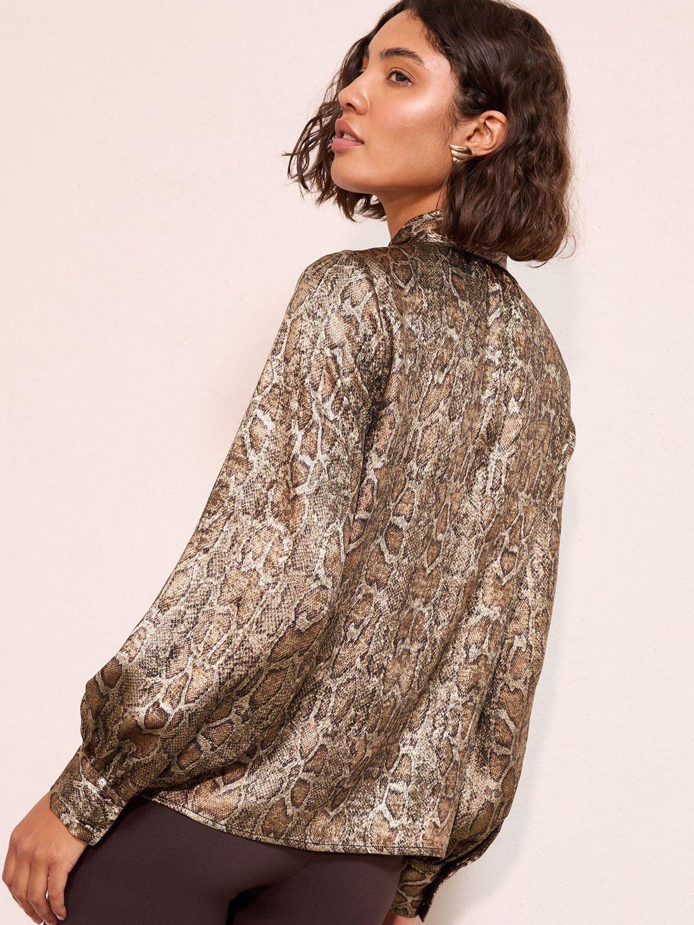 friends-like-these-tie-neck-snake-foil-blouse-brownstillFront