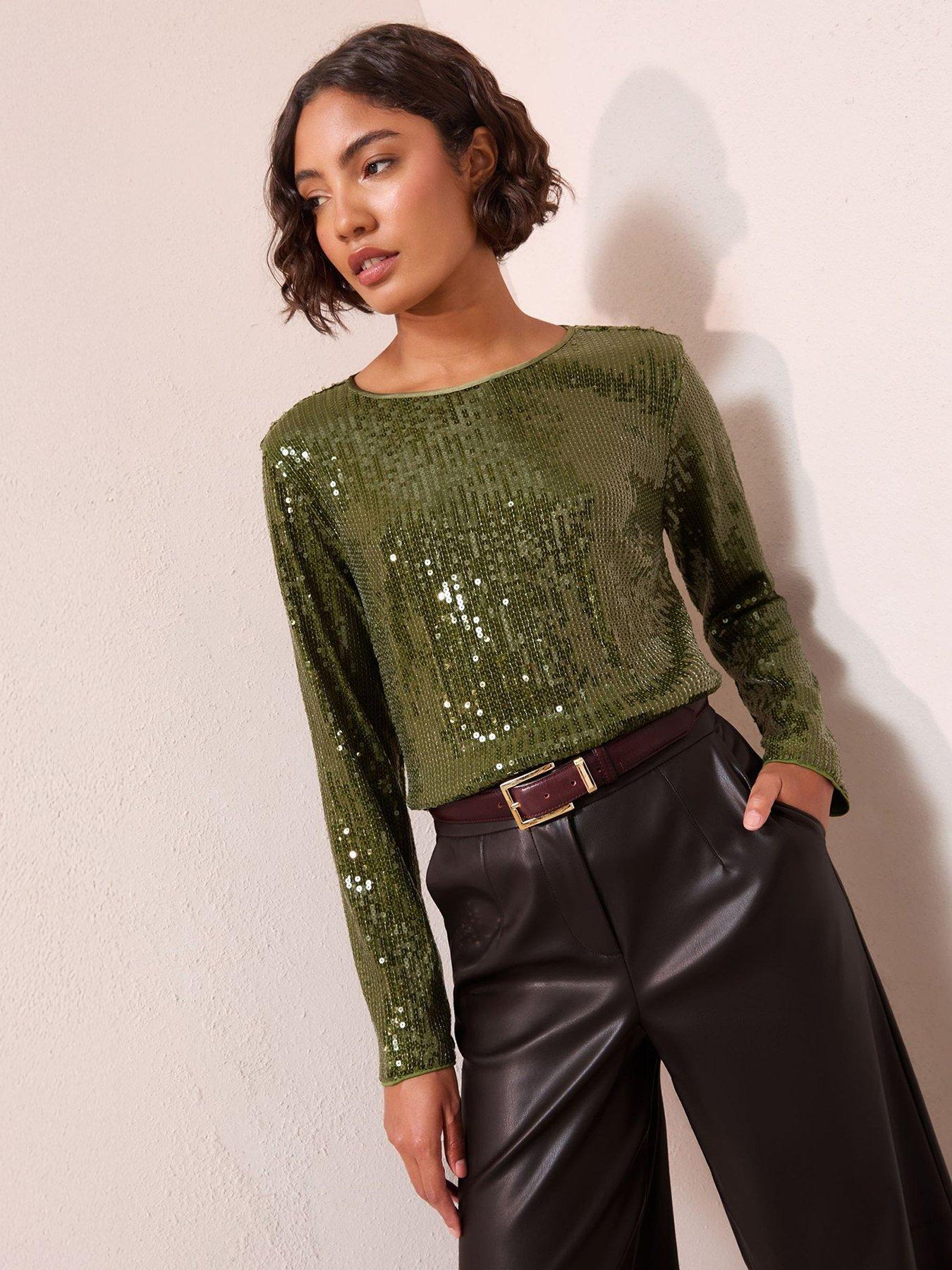 Friends Like These Sequin Long Sleeve Top - Green