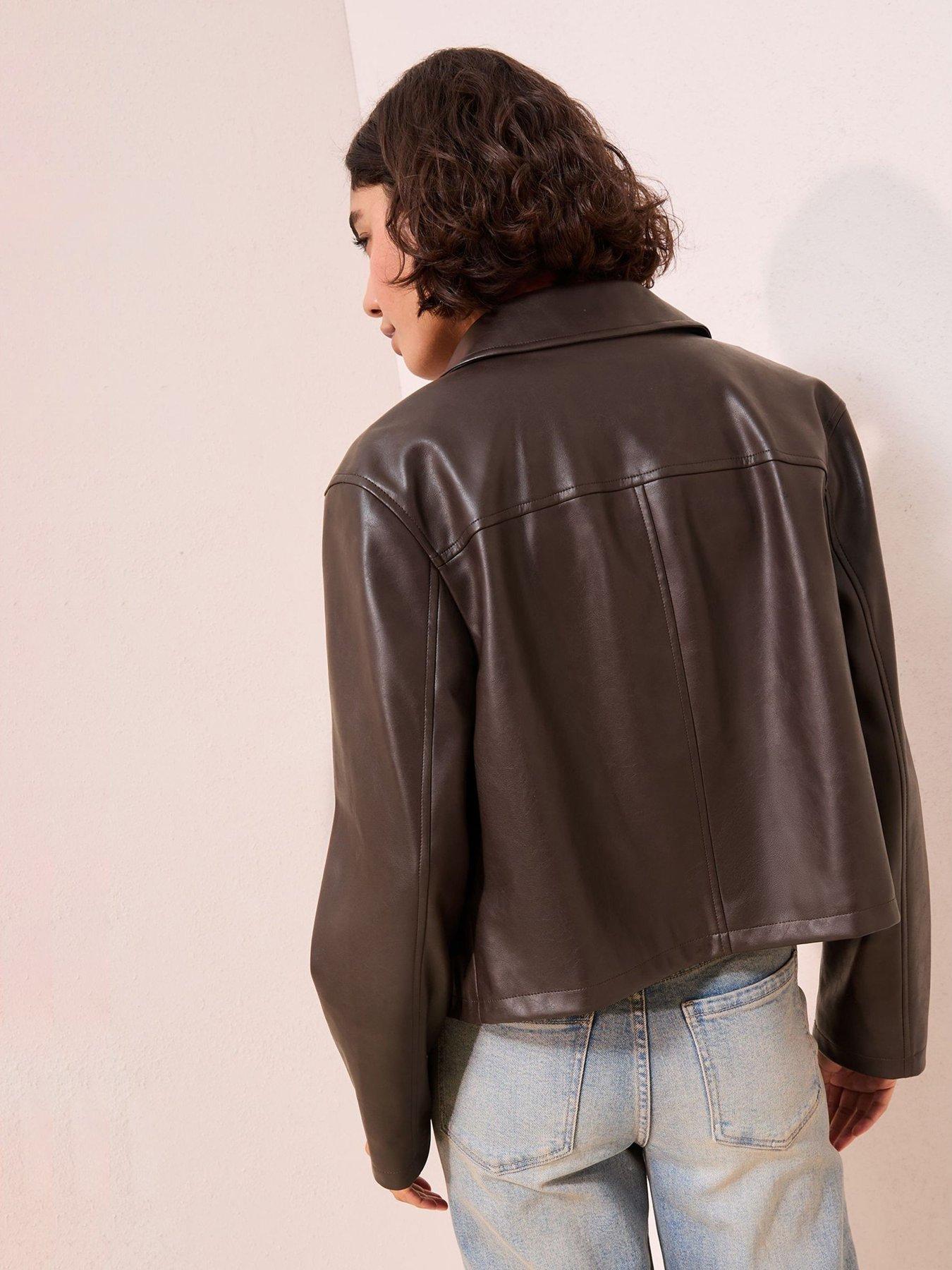 Image 2 of 4 of Friends Like These Faux Leather Short Collared Jacket - Brown