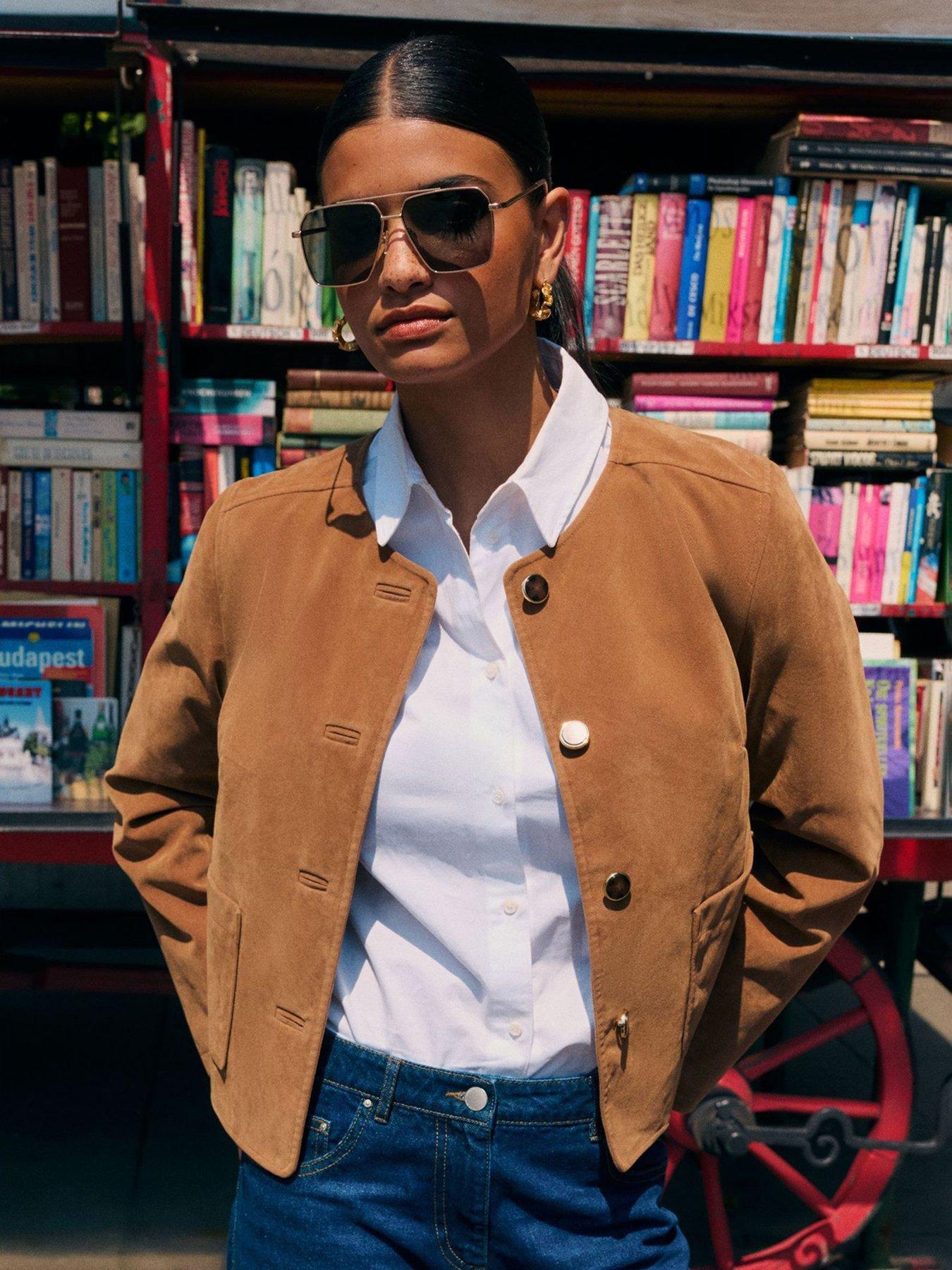 Friends Like These Collarless Faux Suede Jacket - Brown