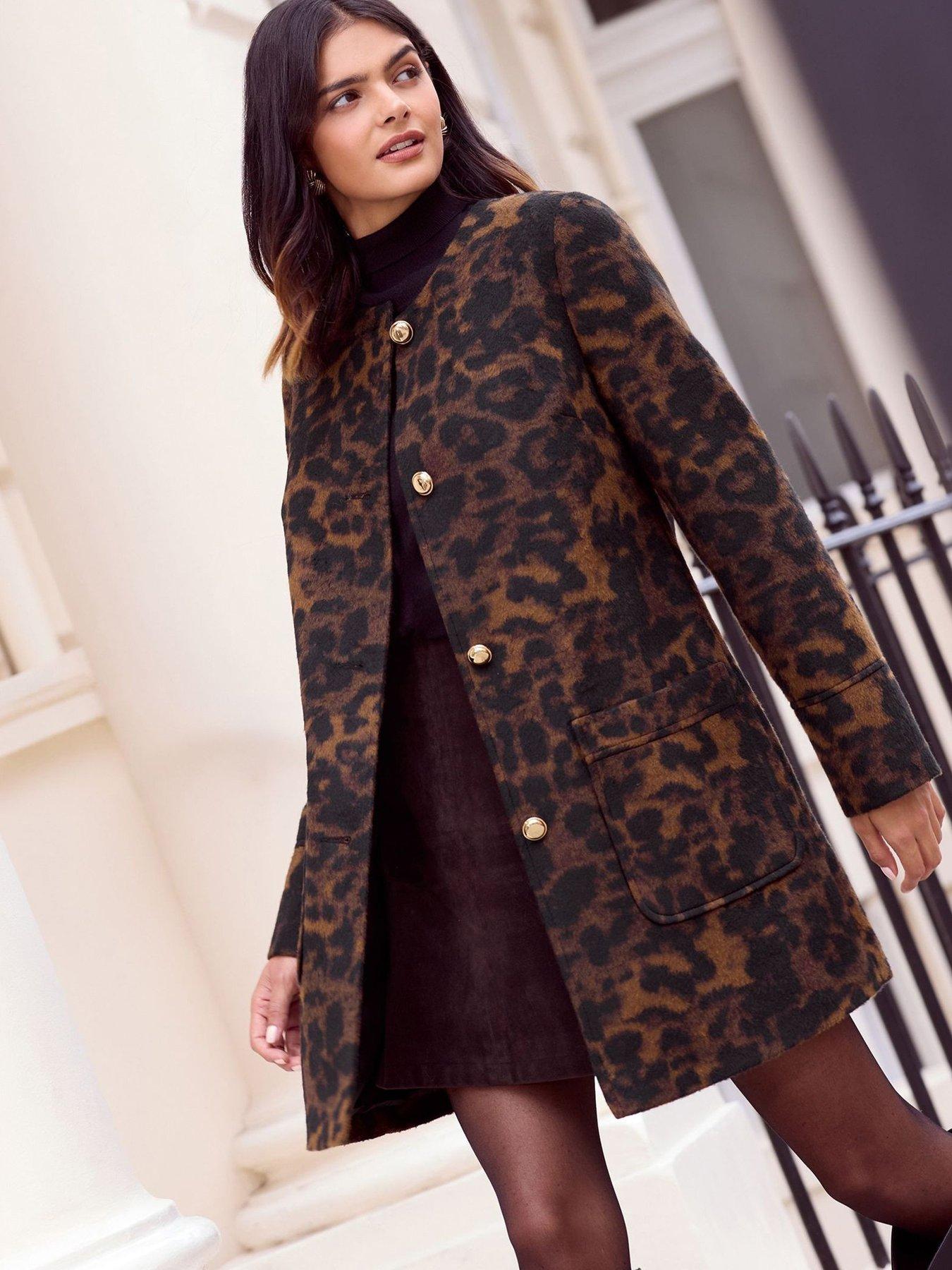 undefined Collarless Swing Coat - Animal Print
