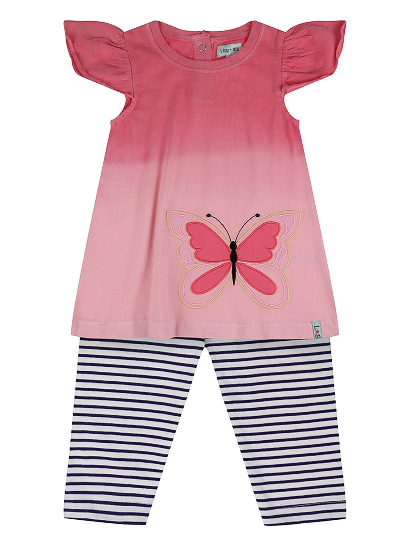 Lilly + Sid Baby Girls Multicoloured Butterfly And Stripe Print Dress And Legging Set - Multi