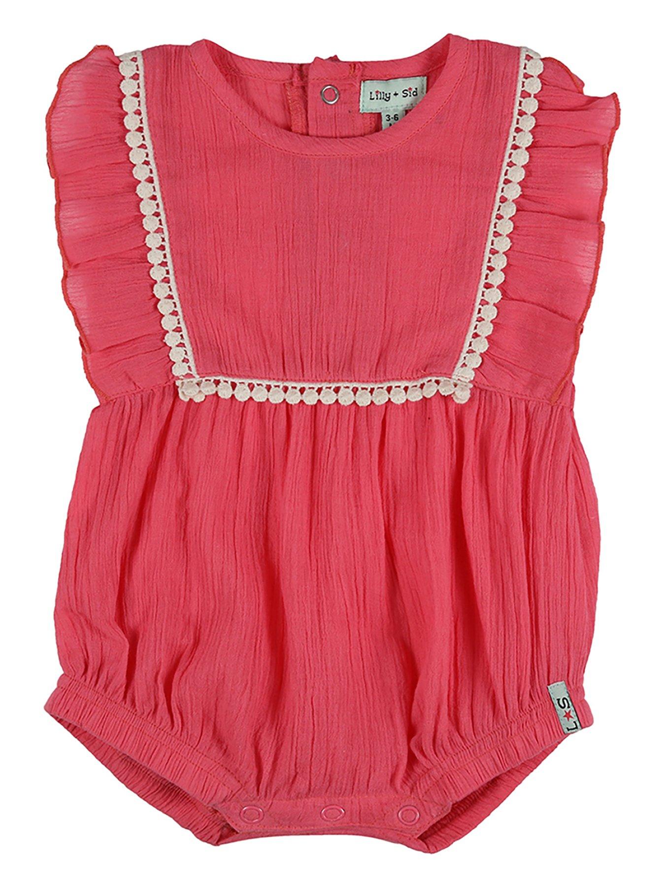 Image 1 of 4 of Lilly + Sid Baby Girls Plain Romper - Pink