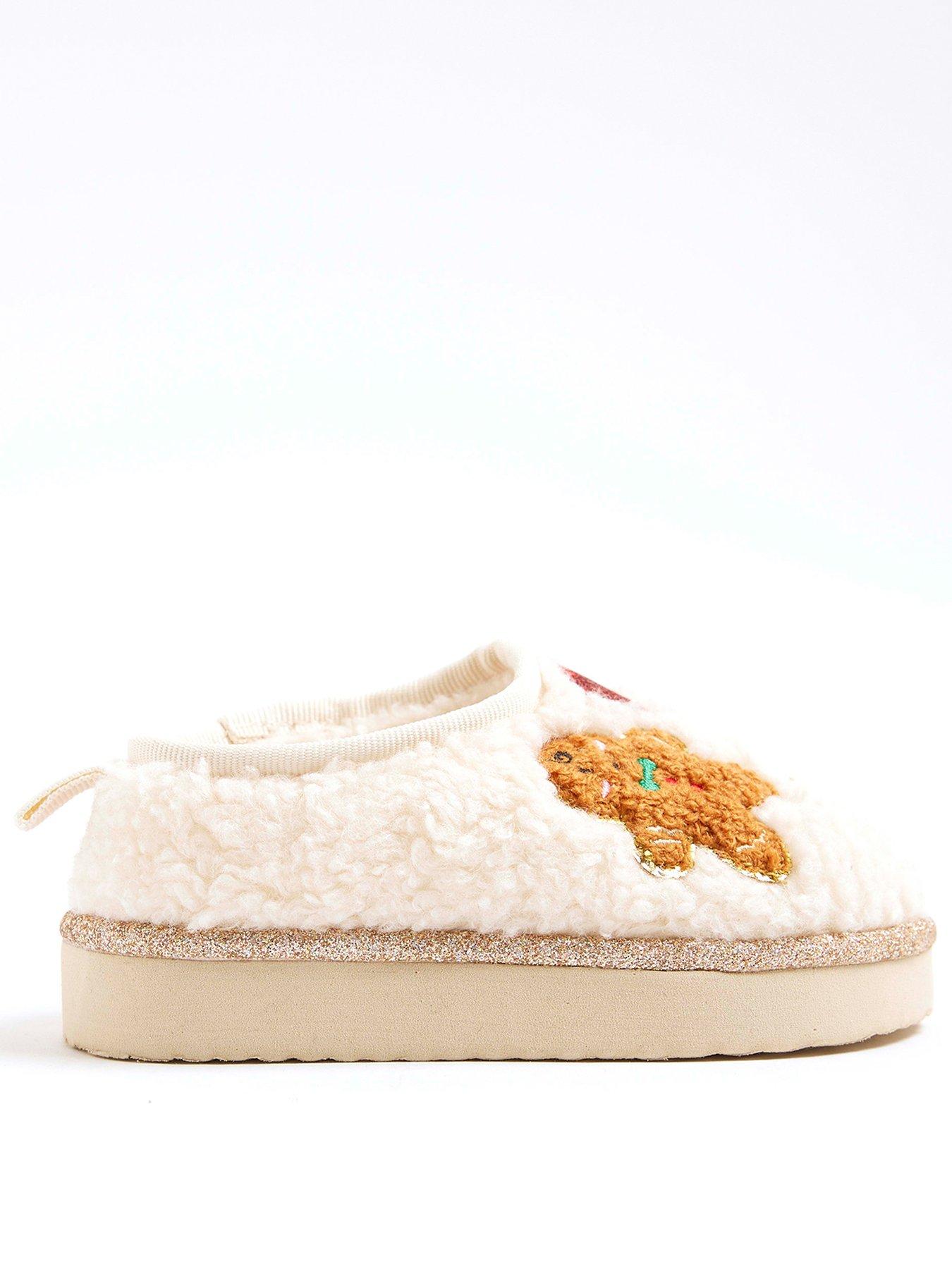 River Island Mini Girls Christmas Gingerbread Man Slippers - Cream