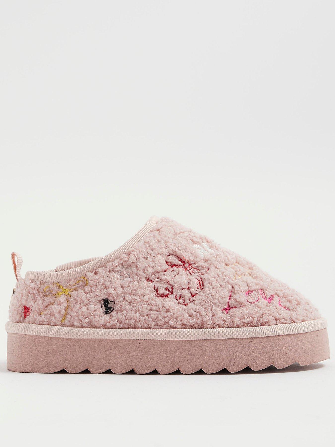 Image 1 of 5 of River Island Older Girls Doodle Borg Slippers - Pink