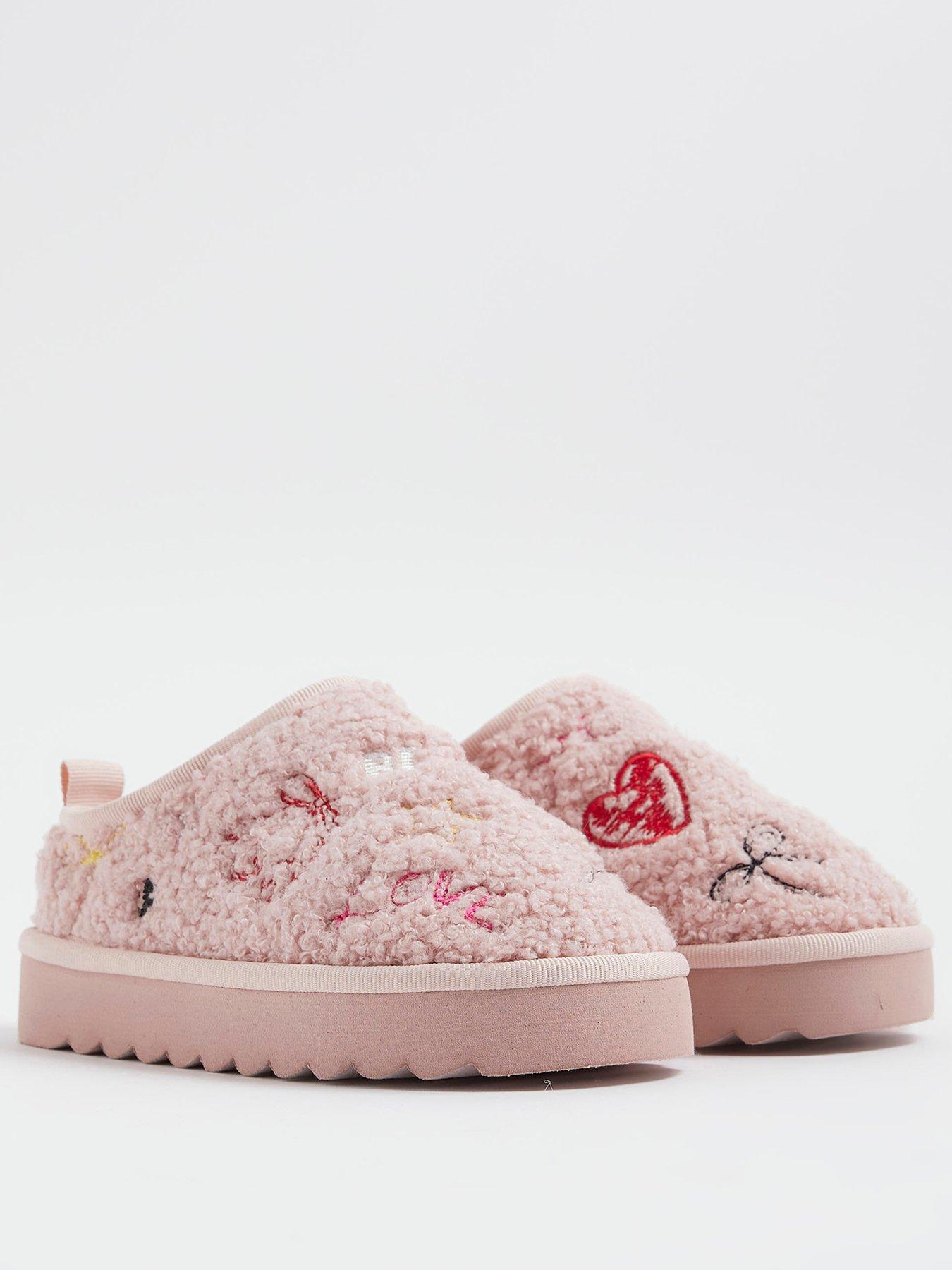 Image 2 of 5 of River Island Older Girls Doodle Borg Slippers - Pink