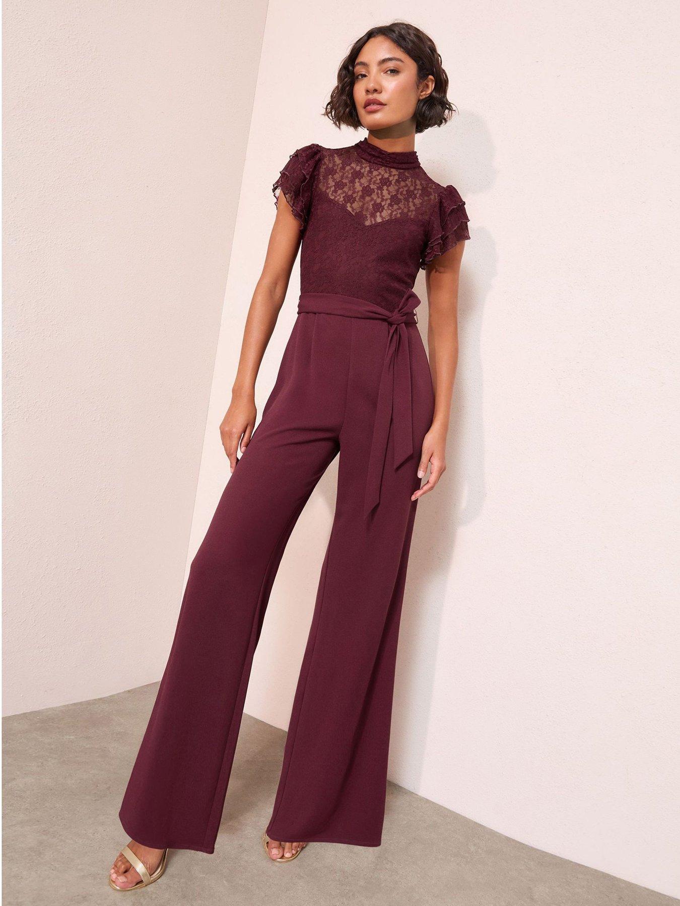 Friends Like These High Neck Lace Mix Jumpsuit - Aubergine Purple