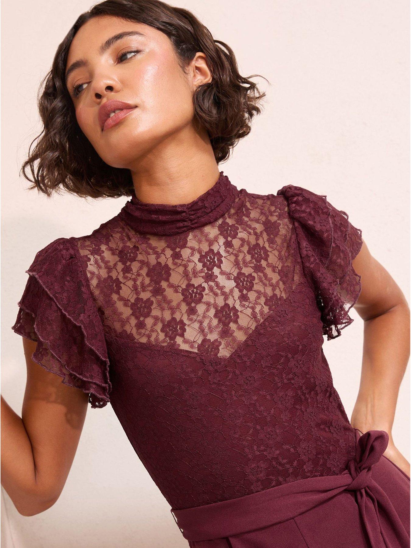 Friends Like These High Neck Lace Mix Jumpsuit - Aubergine Purple