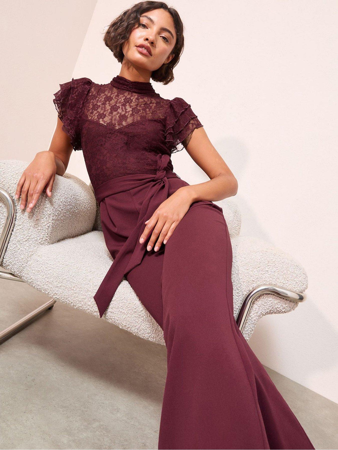 Friends Like These High Neck Lace Mix Jumpsuit - Aubergine Purple