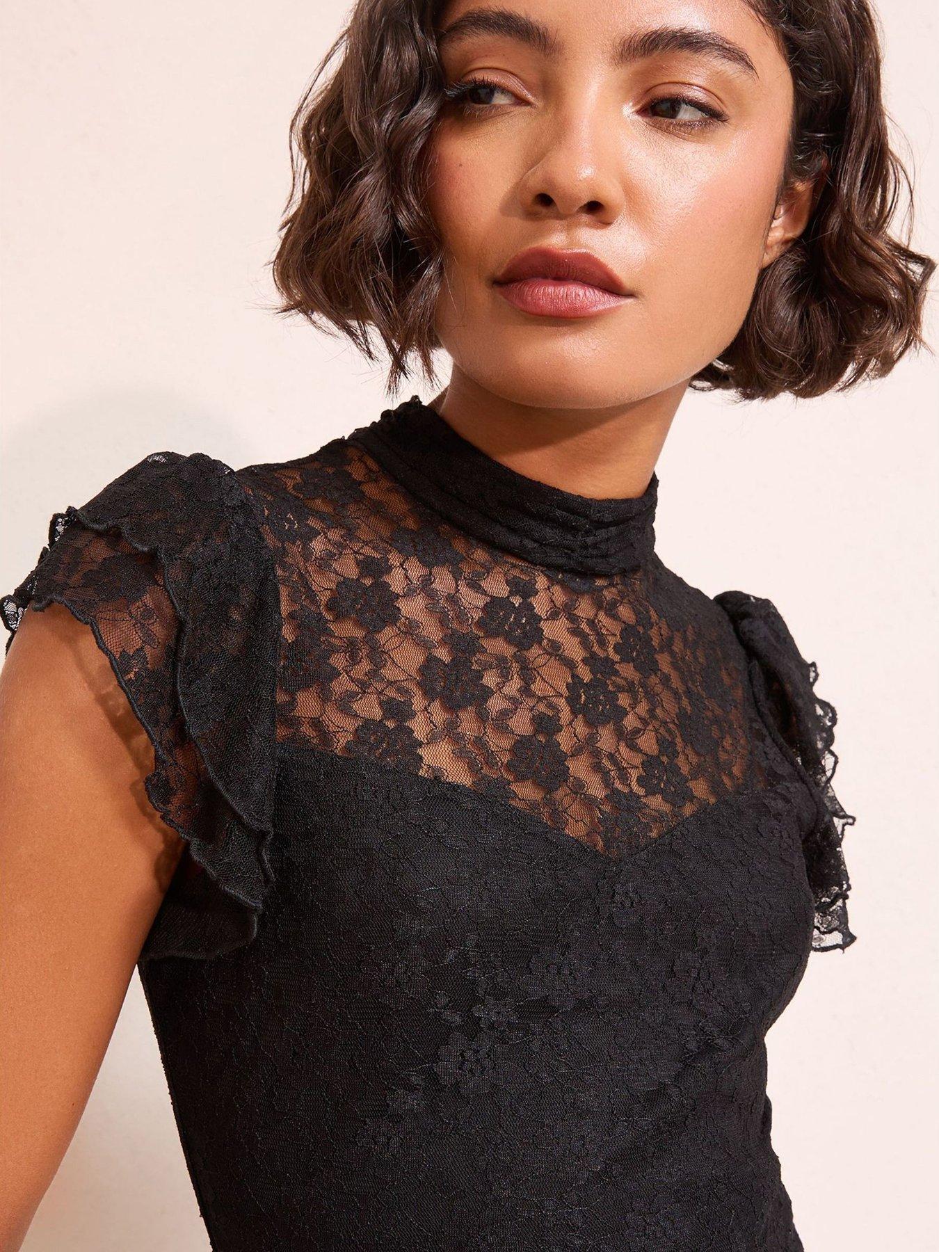 knee length dresses for ladies Black Lace High Neck Mini Dress main image 1
