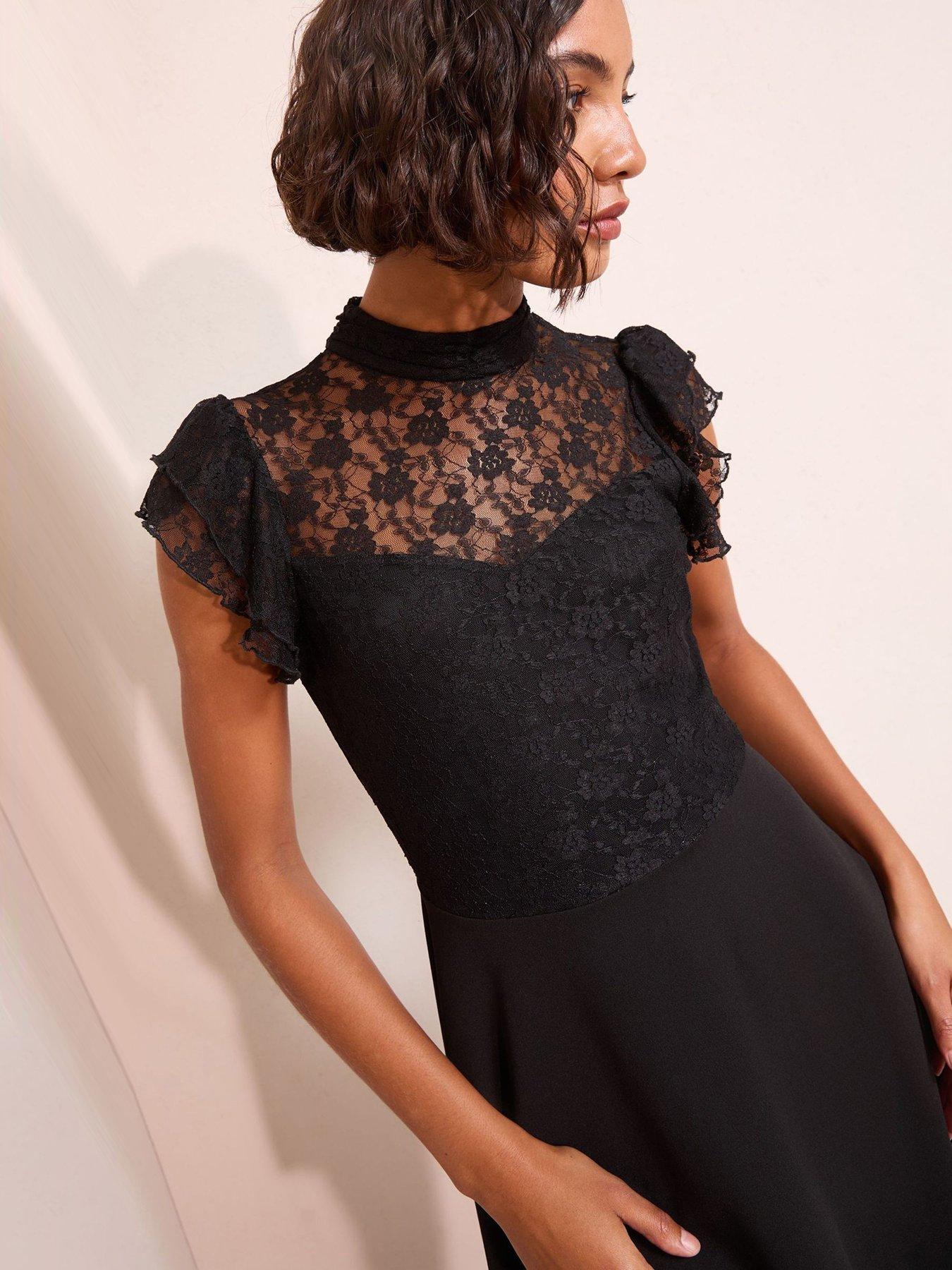 Friends Like These High Neck Lace Mix Mini Dress - Black | Very Ireland