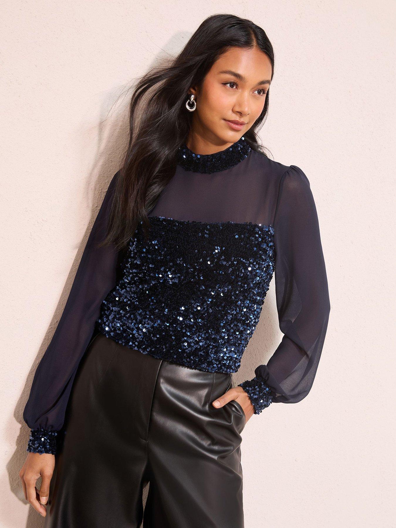 friends-like-these-sequin-chiffon-yolk-blouse-navy