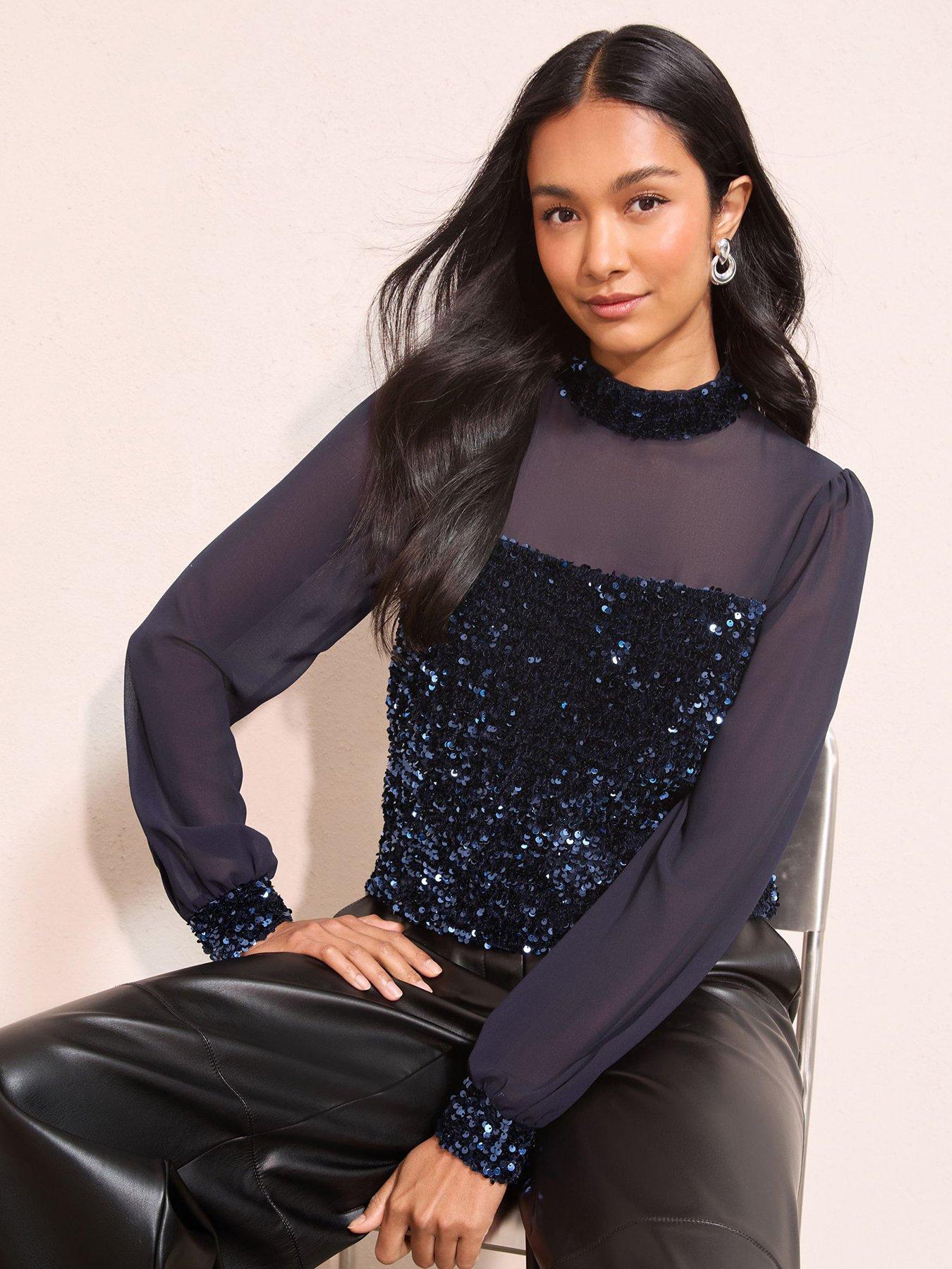 friends-like-these-sequin-chiffon-yolk-blouse-navyback