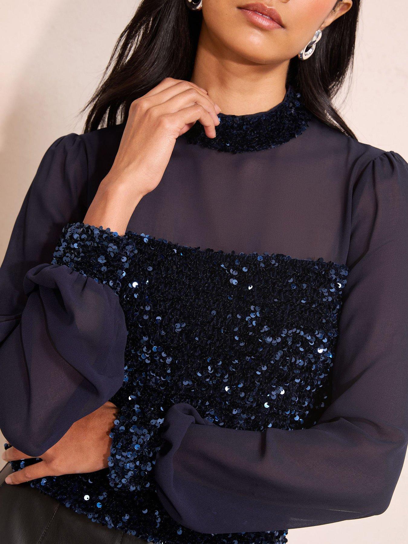 friends-like-these-sequin-chiffon-yolk-blouse-navyoutfit