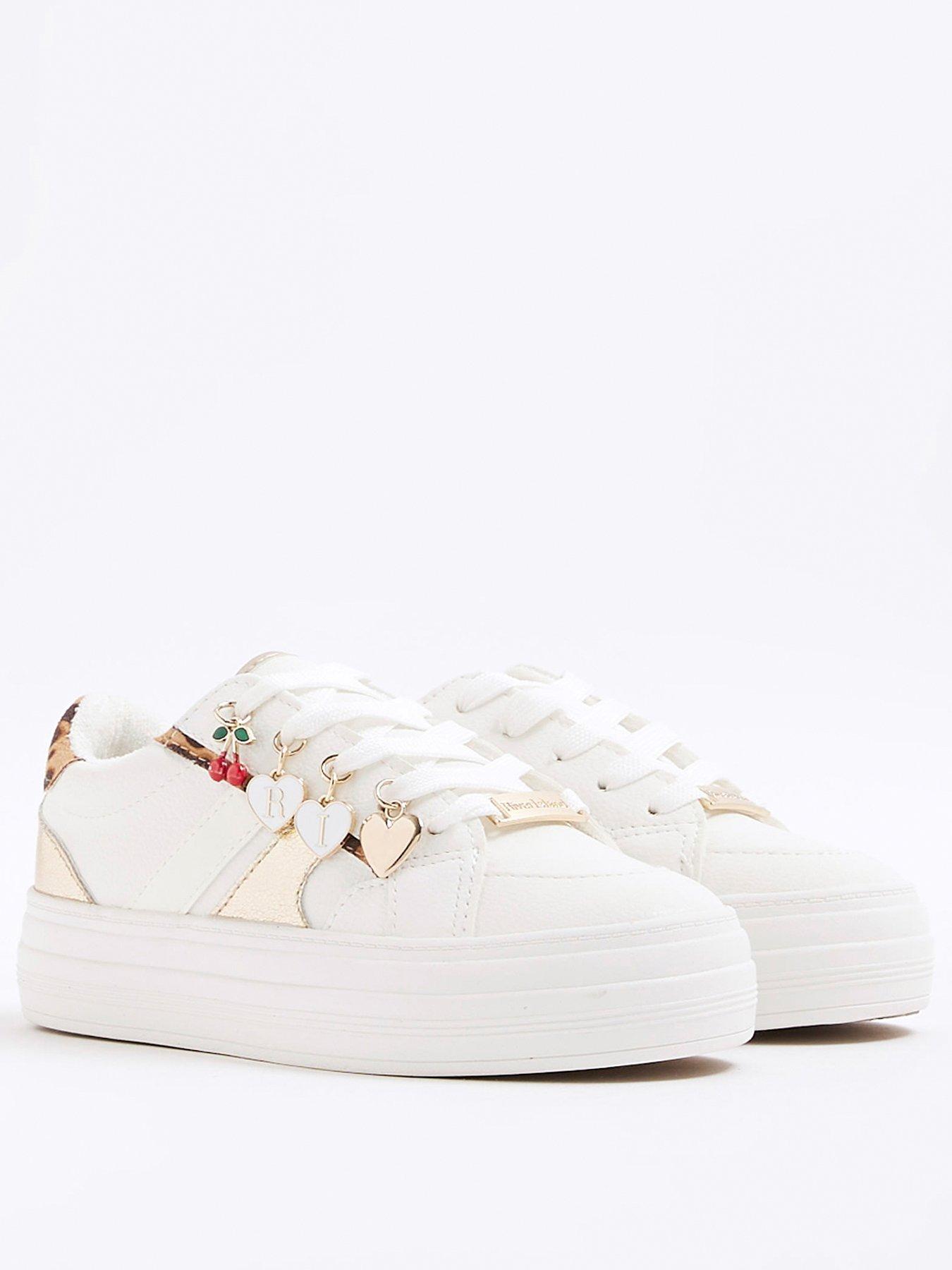 Image 2 of 5 of River Island Older Girls Leopard Charm Trainers - White