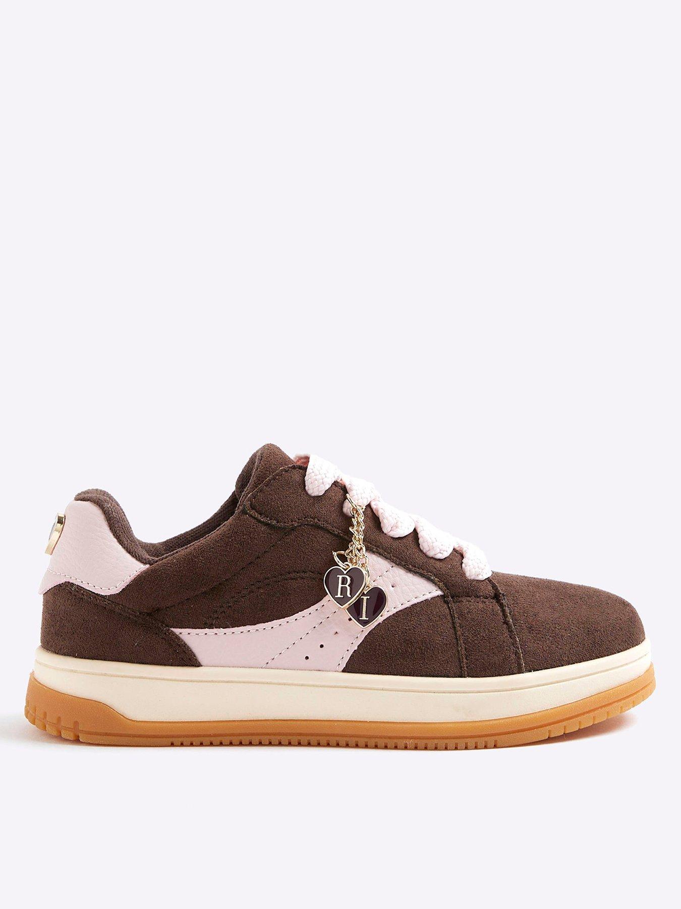River Island Older Girls Heart Charm Trainers - Brown