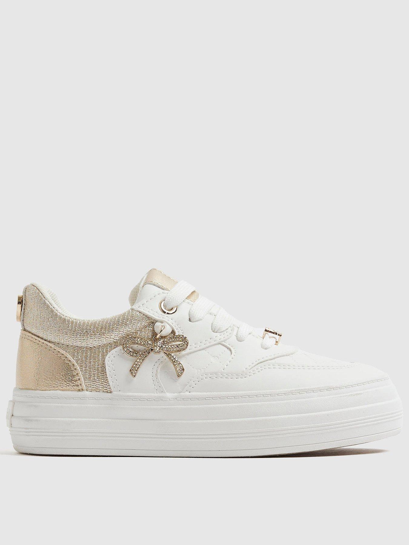 River Island Older Girls Bow Charm Plim Shoes - White