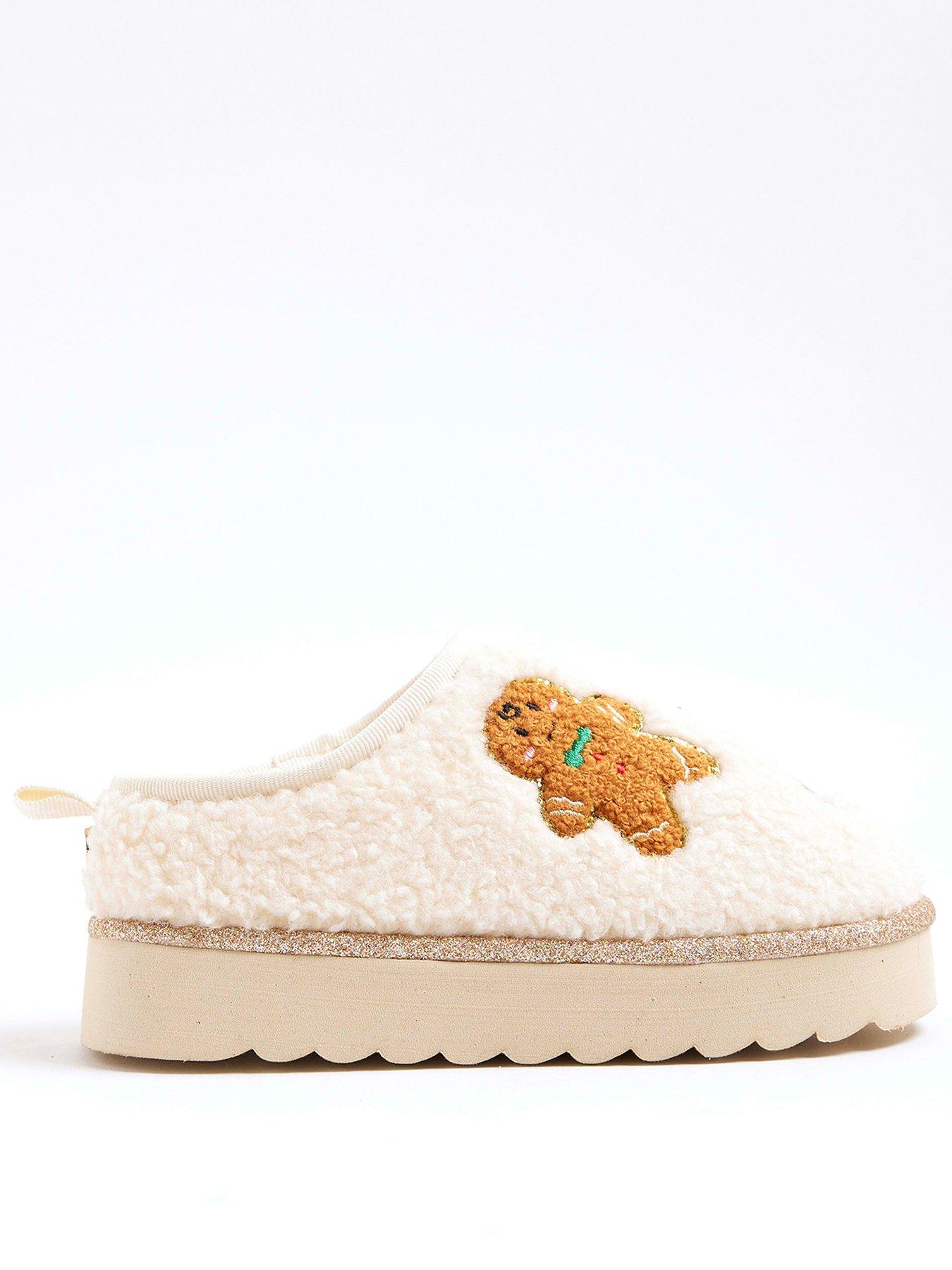 River Island Older Girls Christmas Gingerbread Man Slippers - Cream