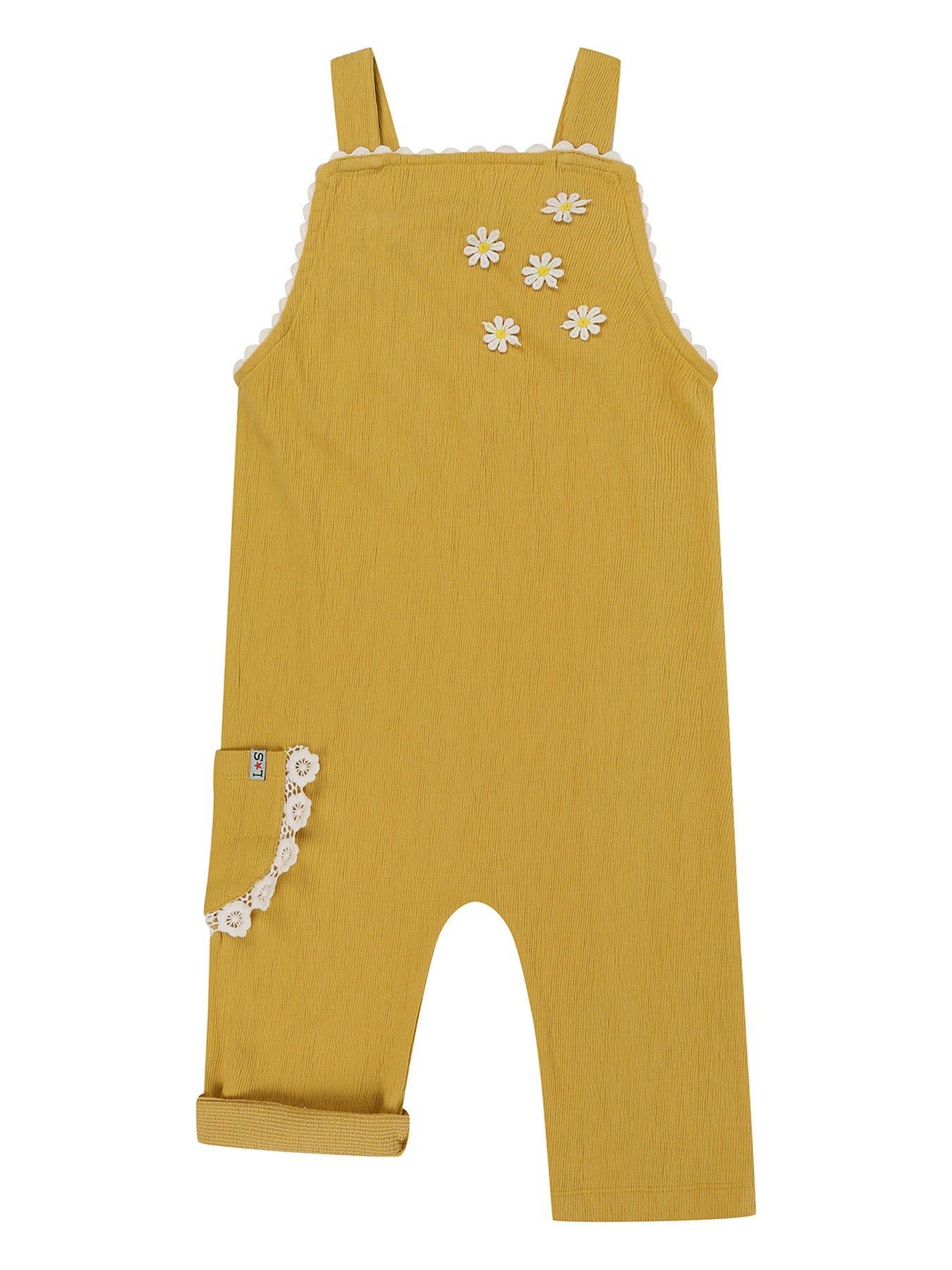 lilly-sid-girls-floral-applique-dungarees-yellow