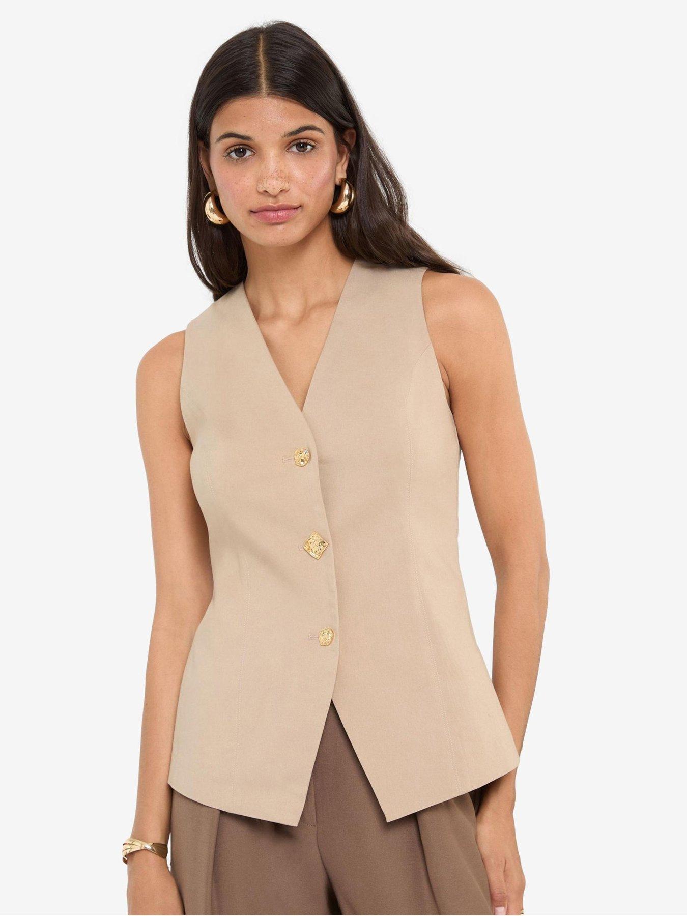 Image 1 of 4 of Friends Like These Sculpting Stretch Multi Button Waistcoat - Beige