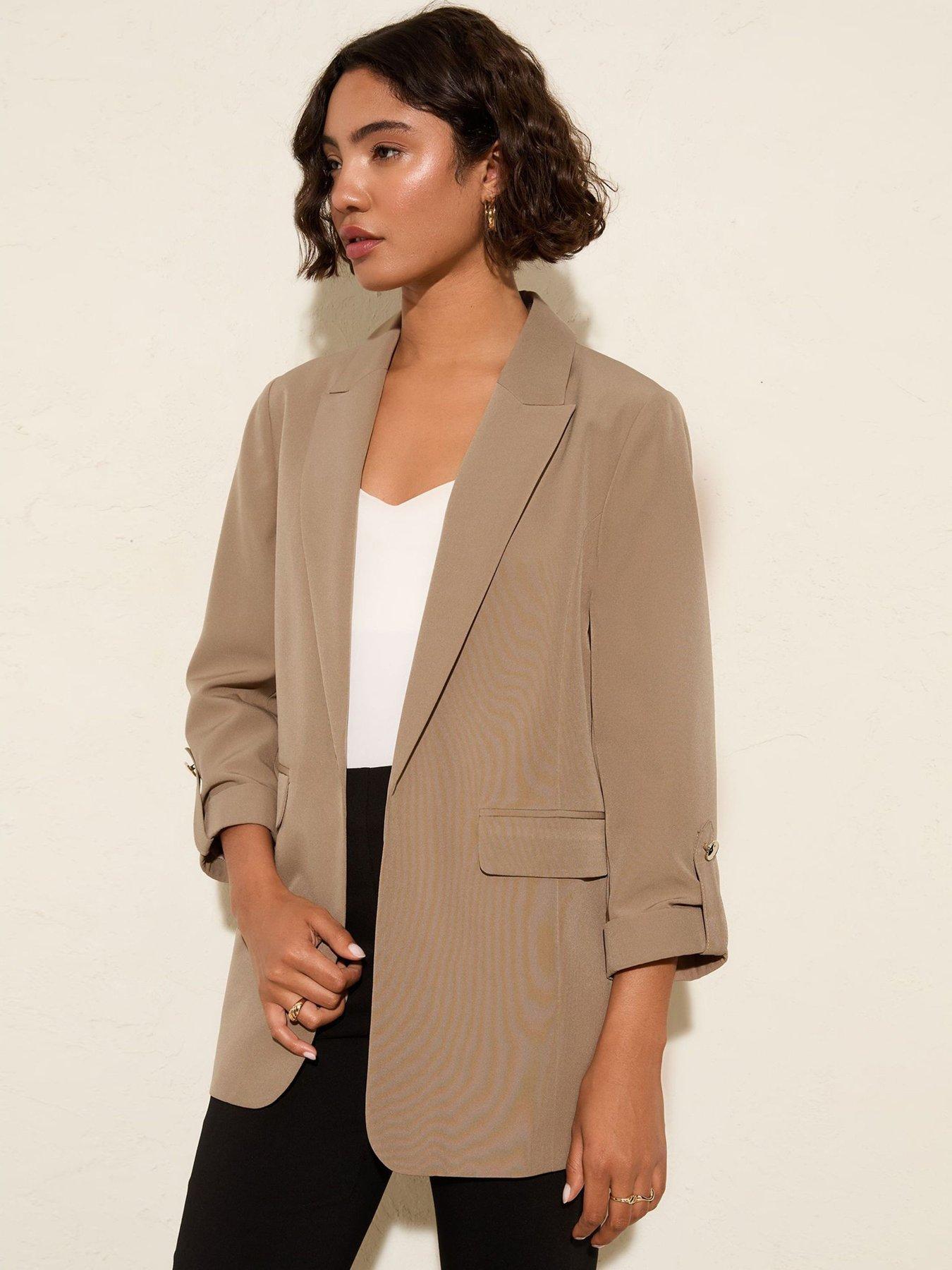 Friends Like These Edge To Edge Tailored Sleeve Detail Blazer - Beige