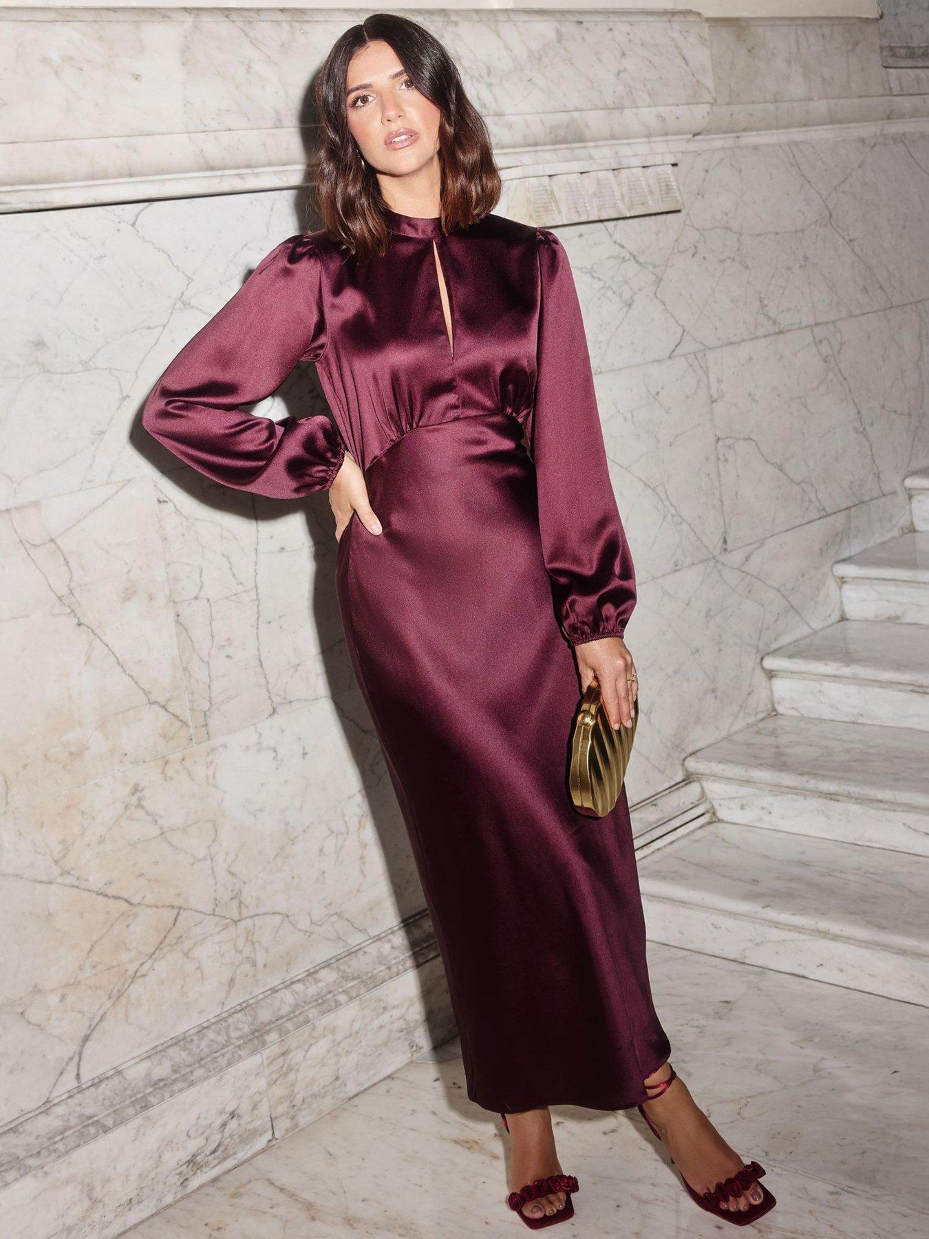 Friends Like These Satin High Neck Midi Dress - Burgundy