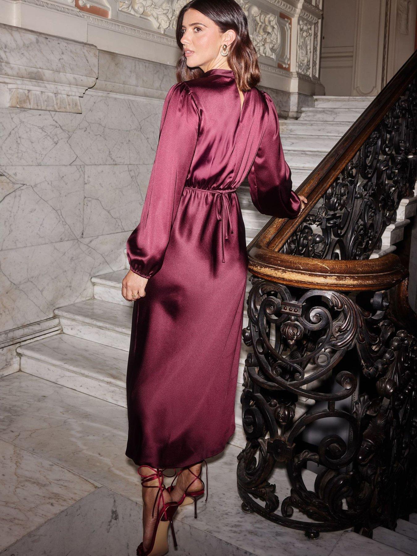 Friends Like These Satin High Neck Midi Dress - Burgundy | Very Ireland