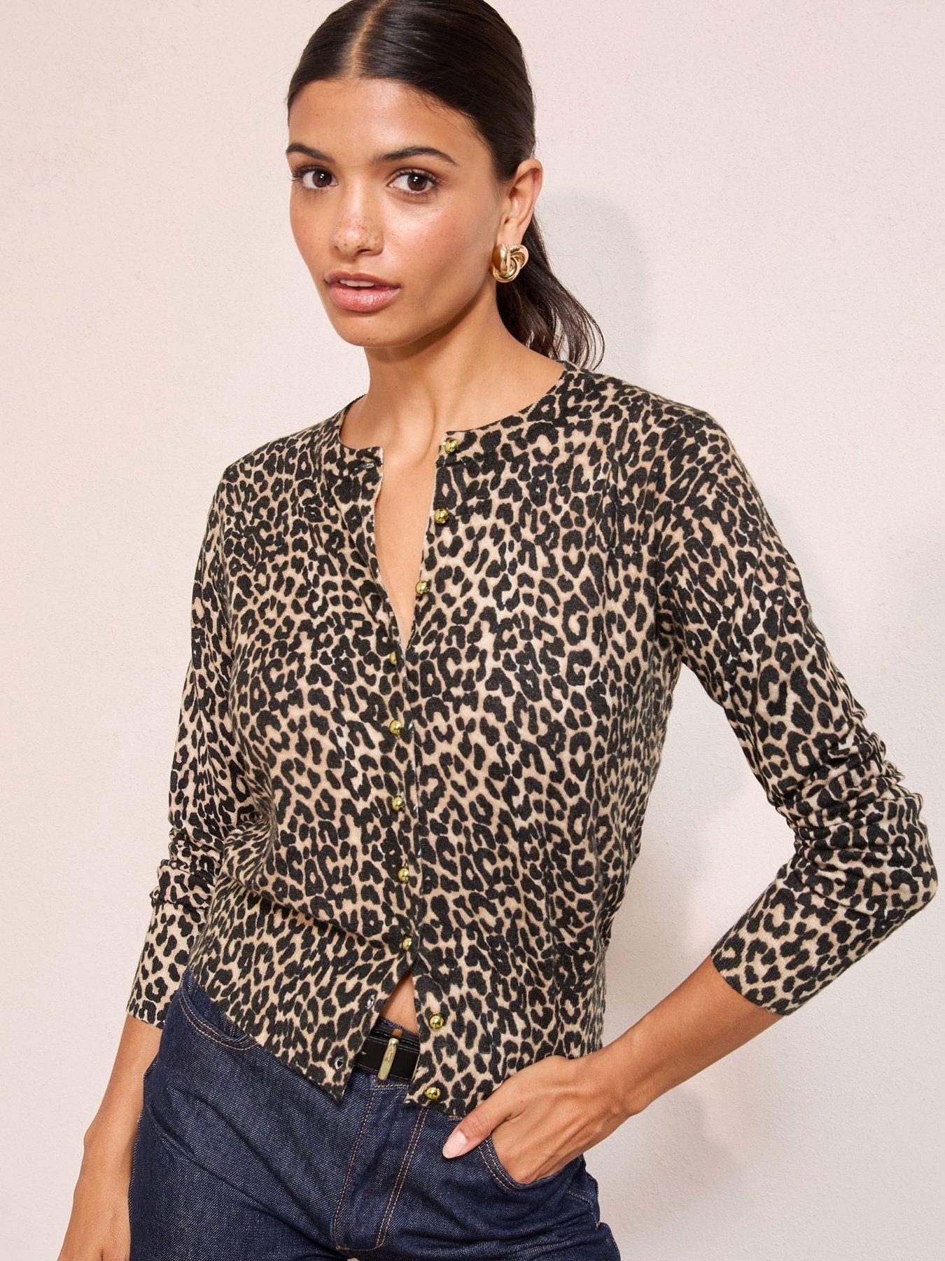 Friends Like These Animal Crew Neck Button Cuff Cardigan - Brown