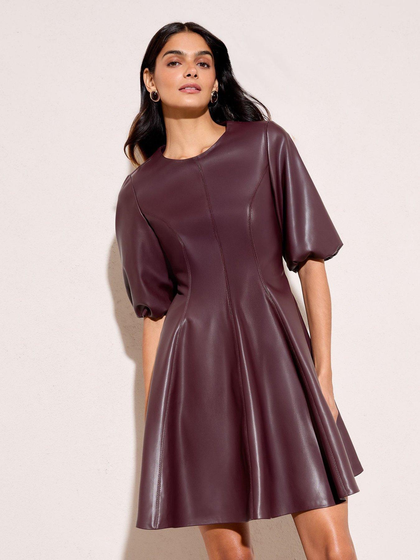 friends-like-these-puff-sleeve-fit-and-flare-pu-dress-berry-red