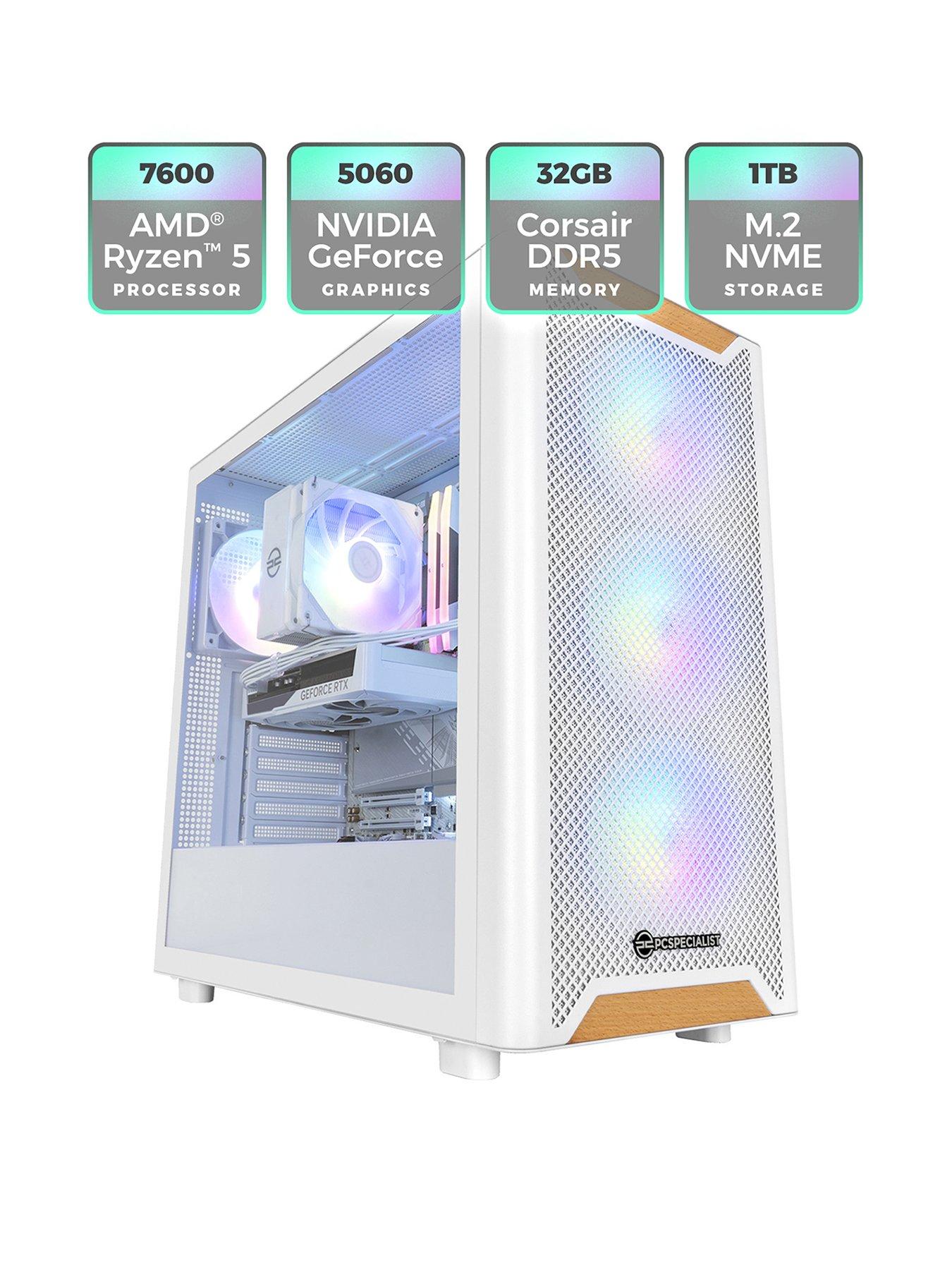 undefined Fusion Luna 10 Gaming Desktop - GeForce RTX 5060, AMD Ryzen 5, 32GB RAM, 1TB SSD - White