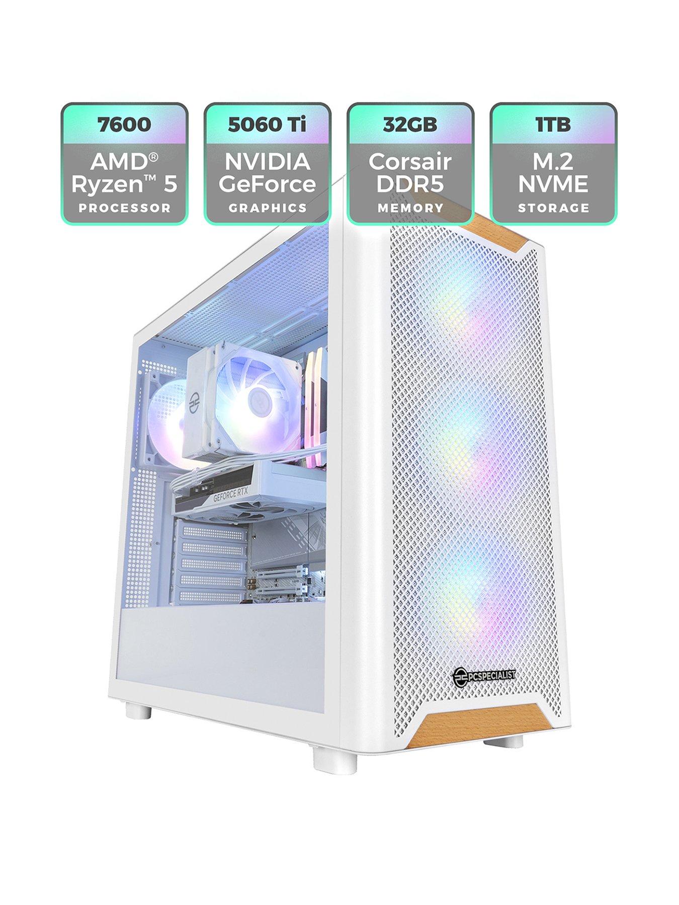 undefined Fusion Luna 20 Gaming Desktop - GeForce RTX 5060 Ti, AMD Ryzen 5, 32GB RAM, 1TB SSD - White