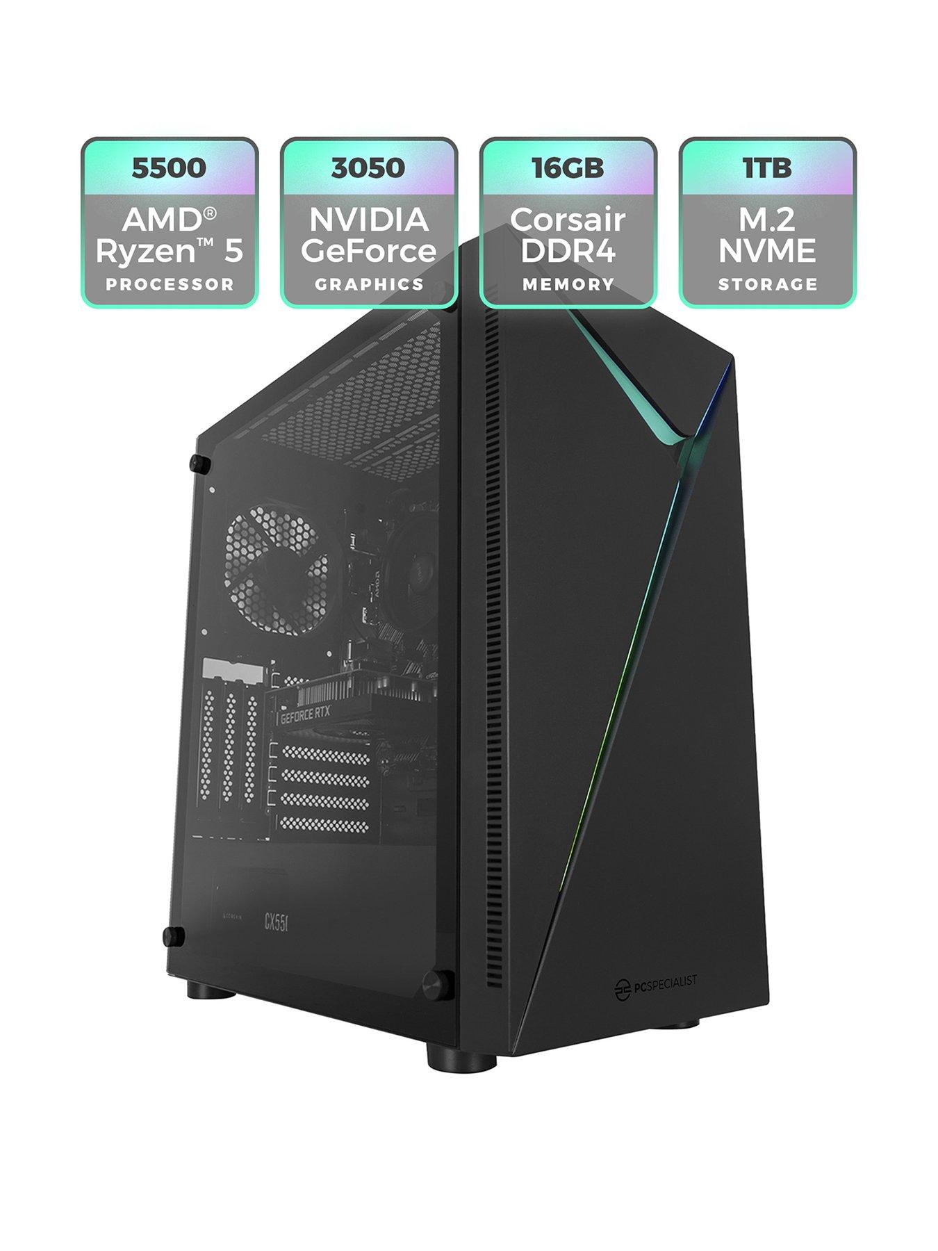 undefined Fusion 20 Gaming Desktop - GeForce RTX 3050, AMD Ryzen 5, 16GB RAM, 1TB SSD - Black