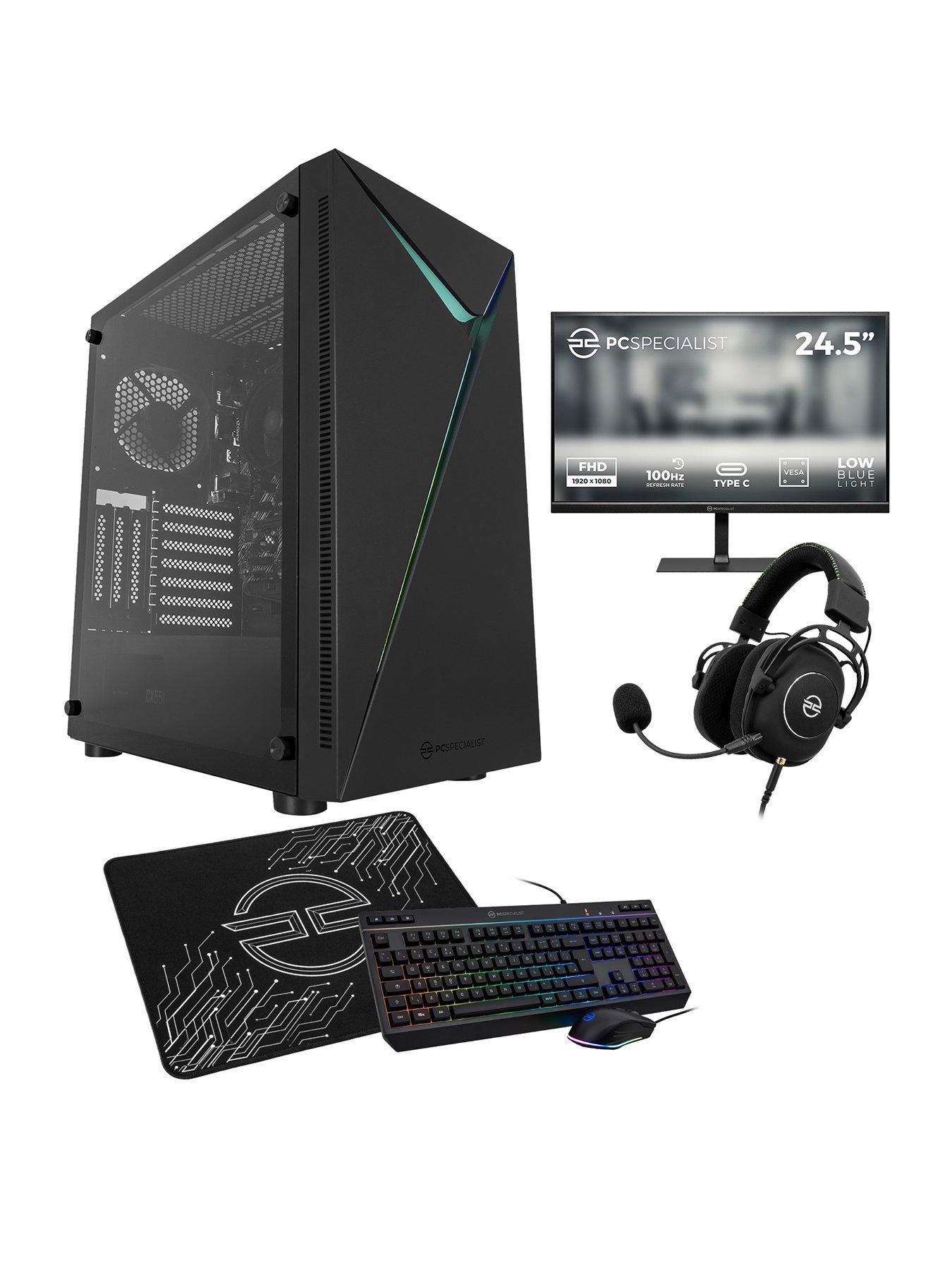 pcspecialist-fusion-10-gaming-desktop-amd-ryzen-5-8gb-ram-512gb-ssd-with-245in-monitor-headset-keyboard-mouse-amp-mat