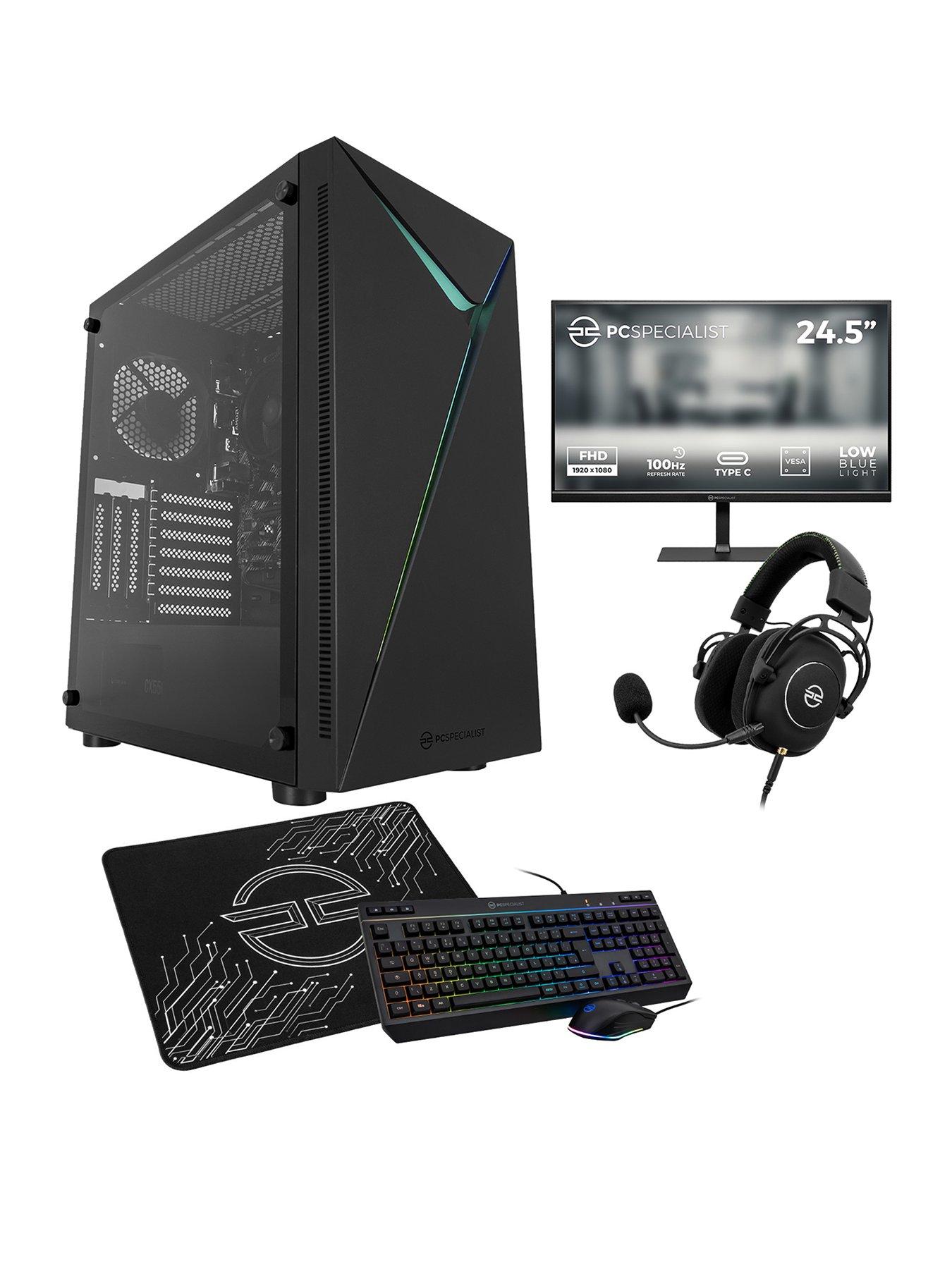 Image 1 of 7 of PCSpecialist Fusion 15 Gaming Desktop (AMD Ryzen 5, 16GB RAM, 1TB SSD) Bundle with &nbsp;with 24.5in FHD Monitor, Headset, Keyboard, Mouse &amp; Mat