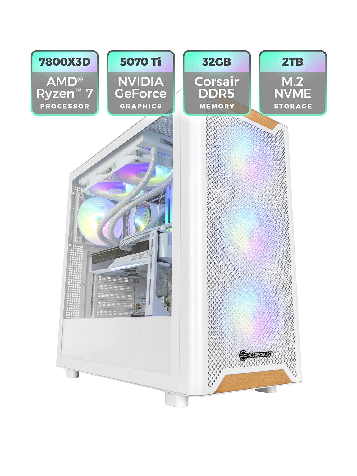 undefined Fusion Luna 50 Gaming Desktop - 16GB GEFORCE RTX 5070 Ti, AMD Ryzen 7, 32GB RAM, 2TB SSD - White