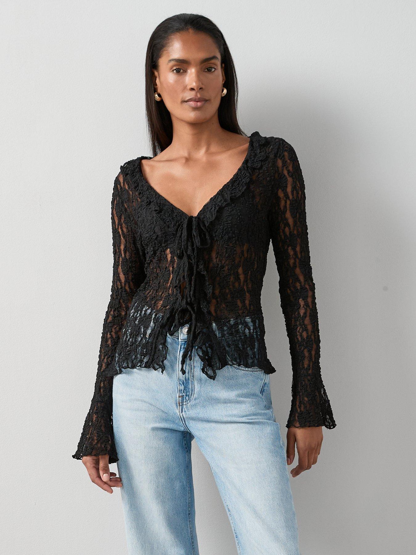 The Very Collection Frill Front Lace Top - Black