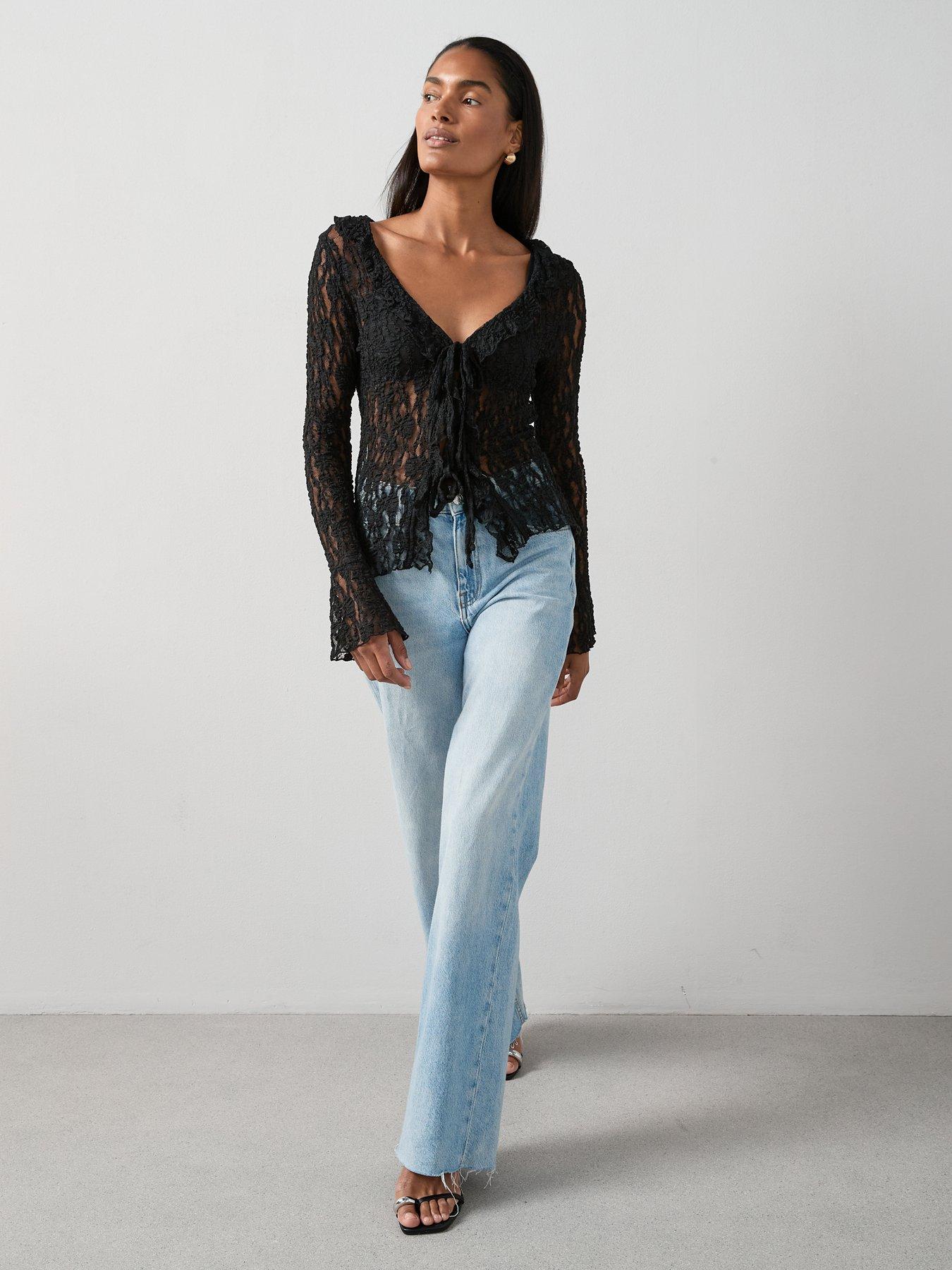Image 3 of 7 of The Very Collection Frill Front Lace Top - Black