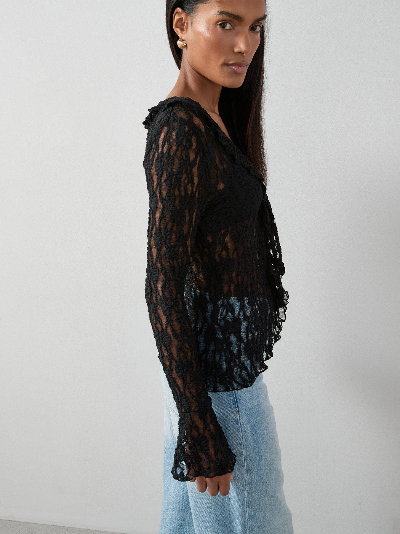 Image 5 of 7 of The Very Collection Frill Front Lace Top - Black
