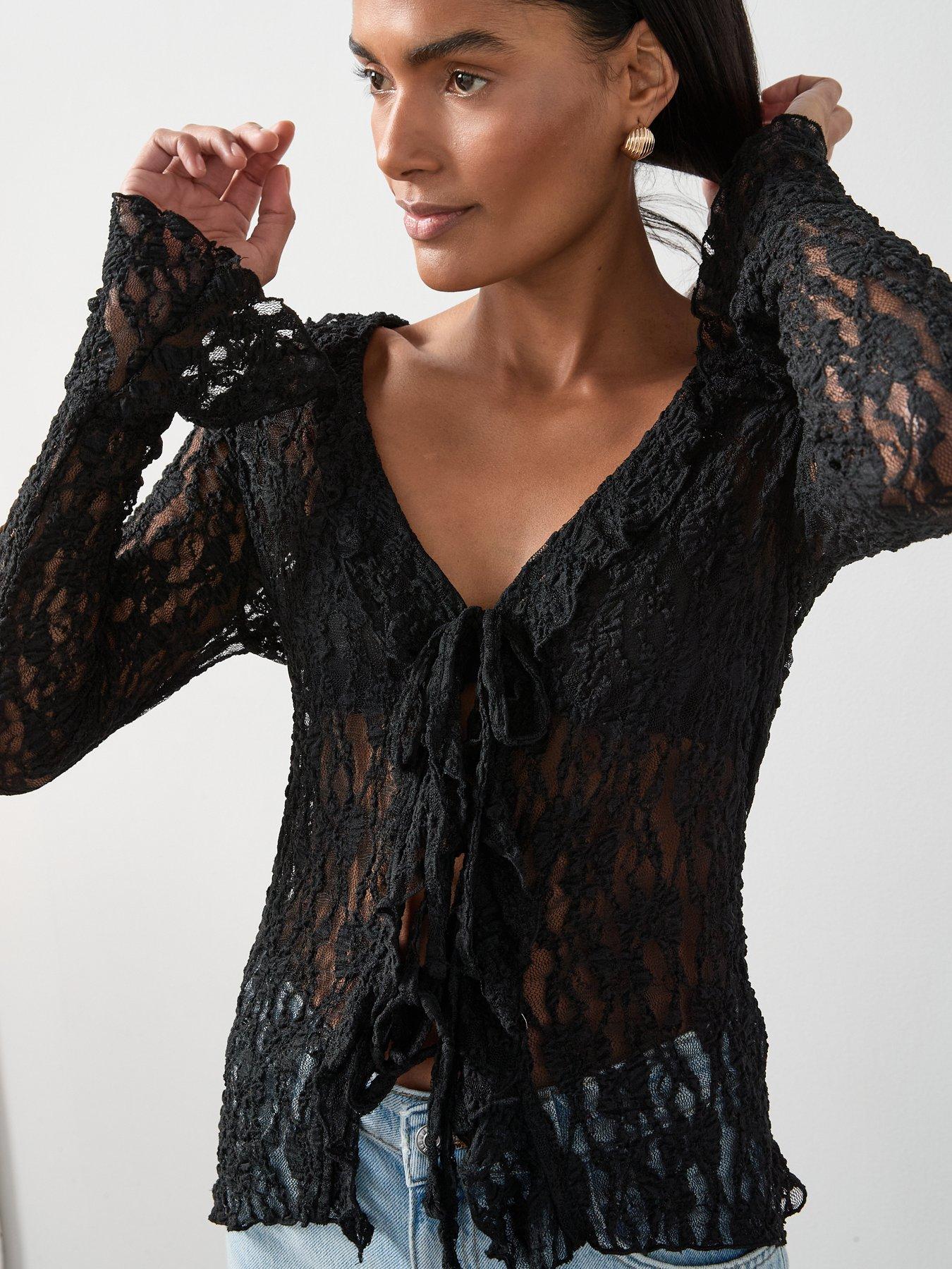 Image 6 of 7 of The Very Collection Frill Front Lace Top - Black