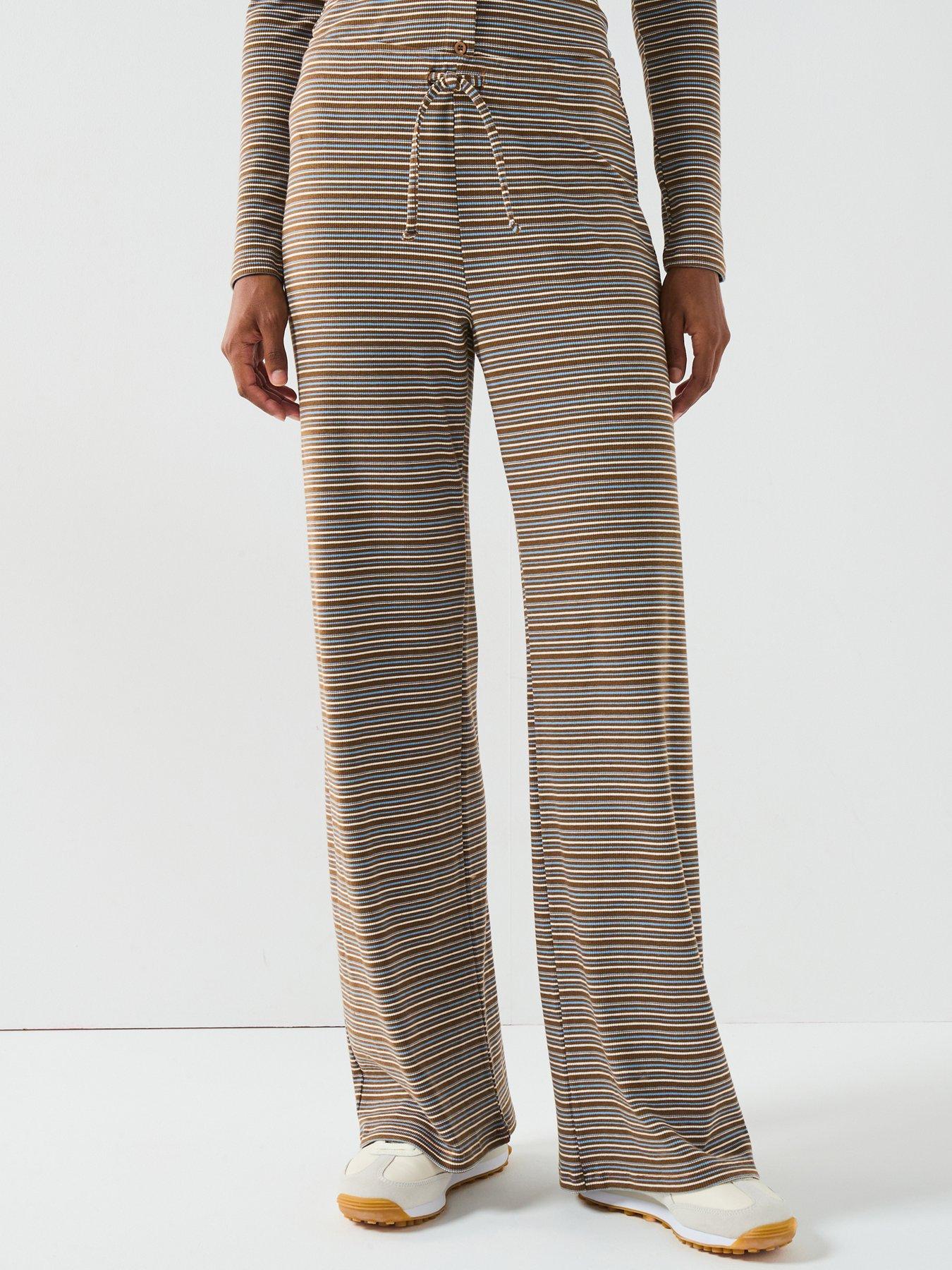 V by Very Stripe Rib Wide Leg Trousers - Print