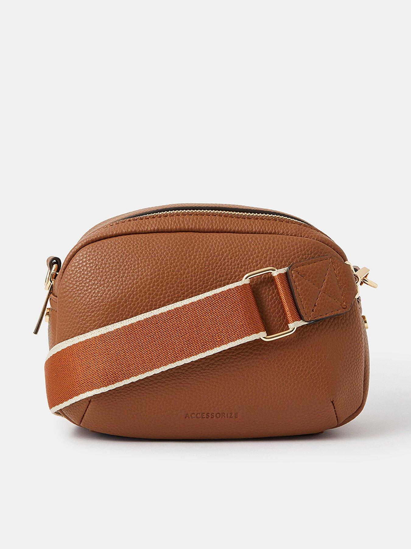 Image 1 of 3 of Accessorize Webbing Strap Small Crossbody Bag - Light Brown