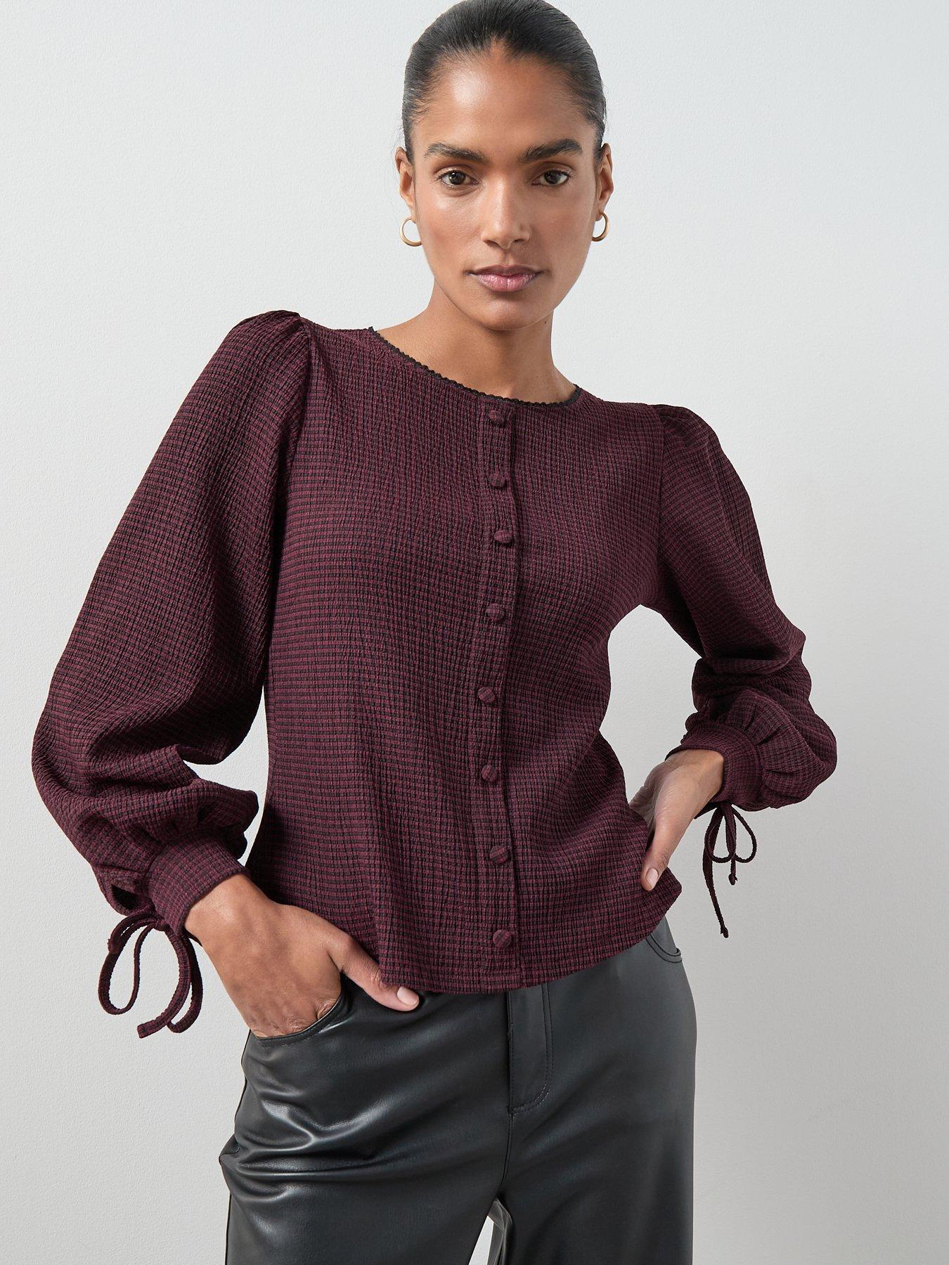 The Very Collection Gingham Check Lace Trim Top - Print
