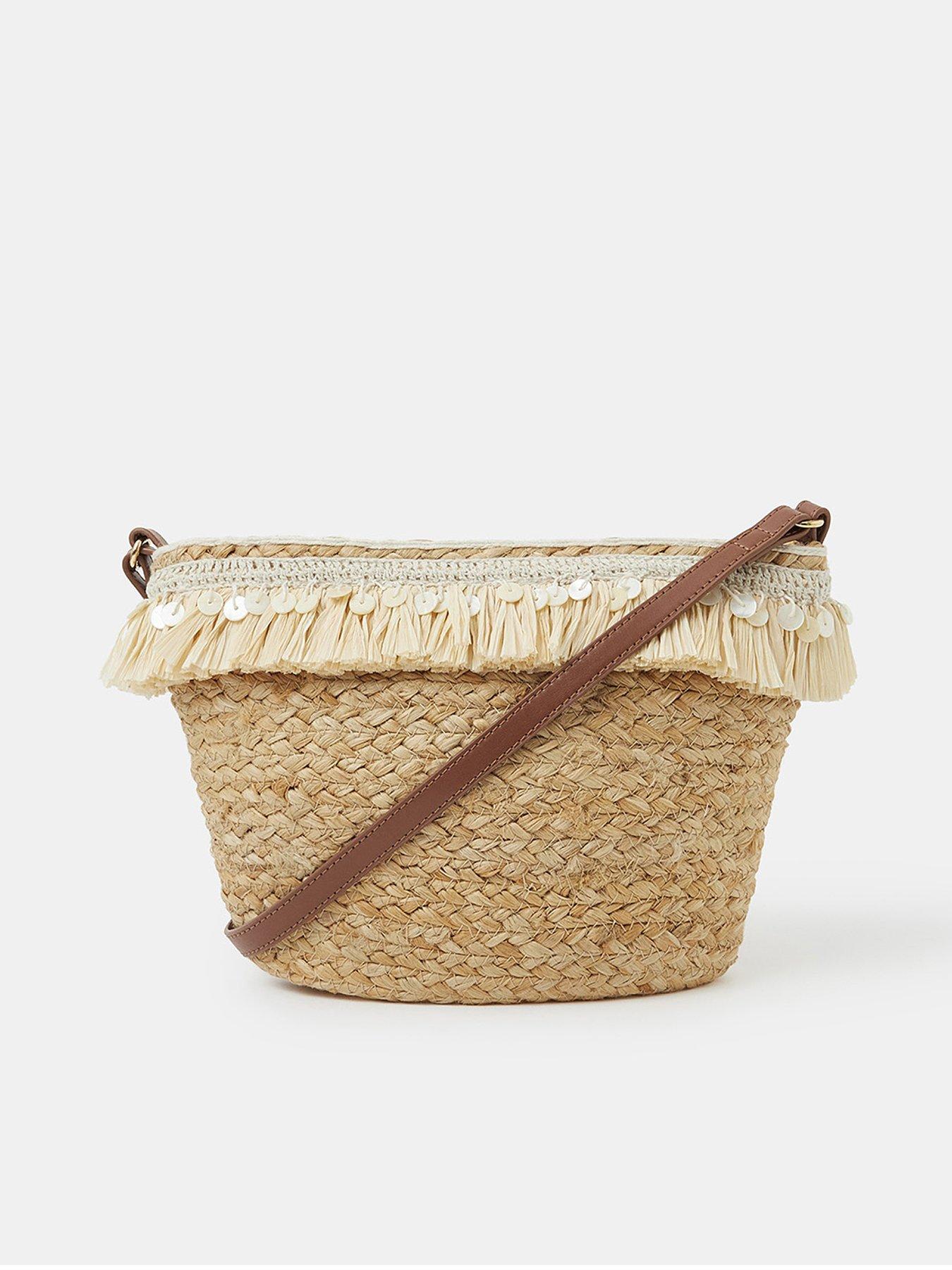 Image 1 of 5 of Accessorize Jute Fringe Crossbody Bag - Beige