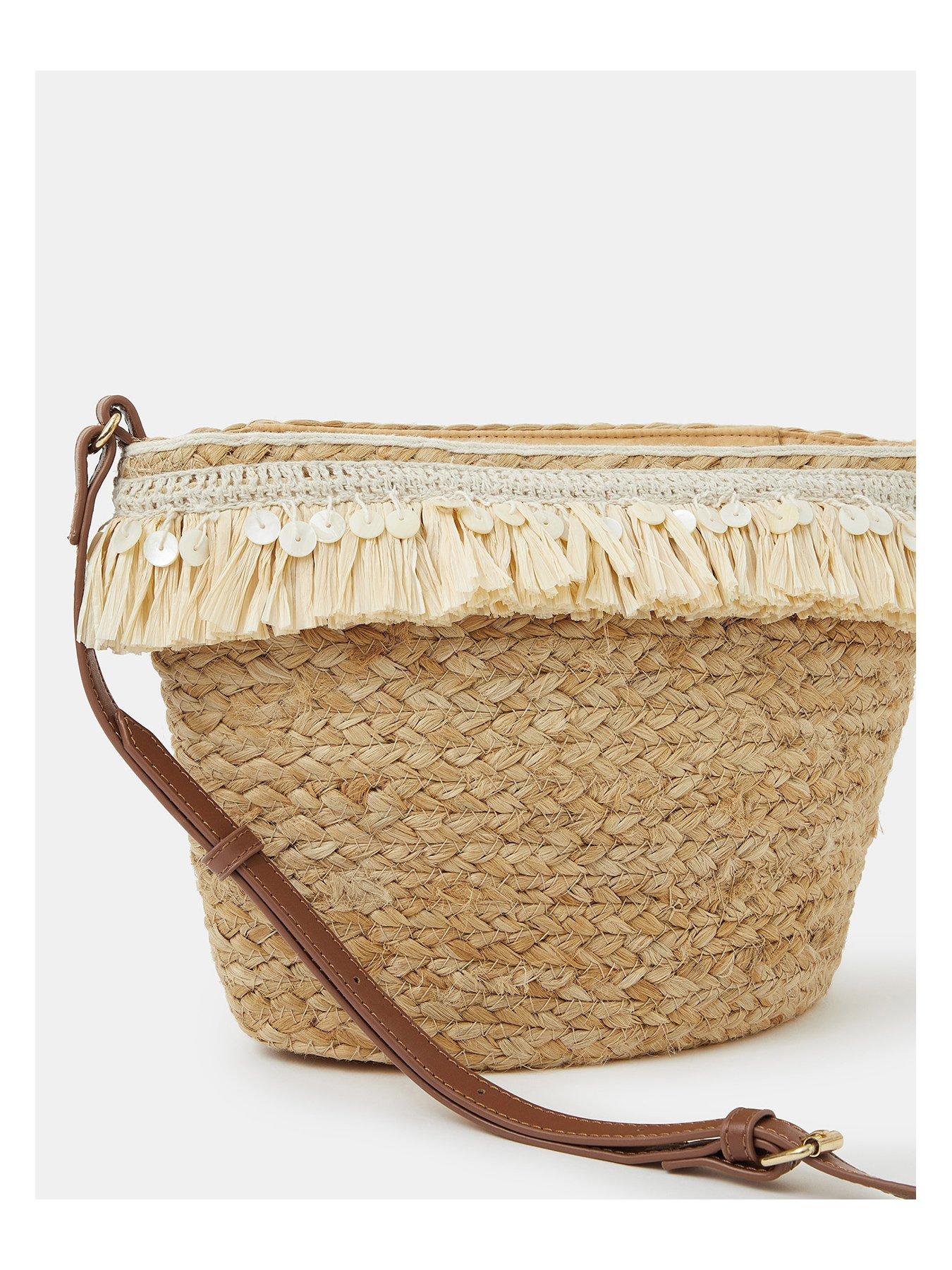 Image 4 of 5 of Accessorize Jute Fringe Crossbody Bag - Beige
