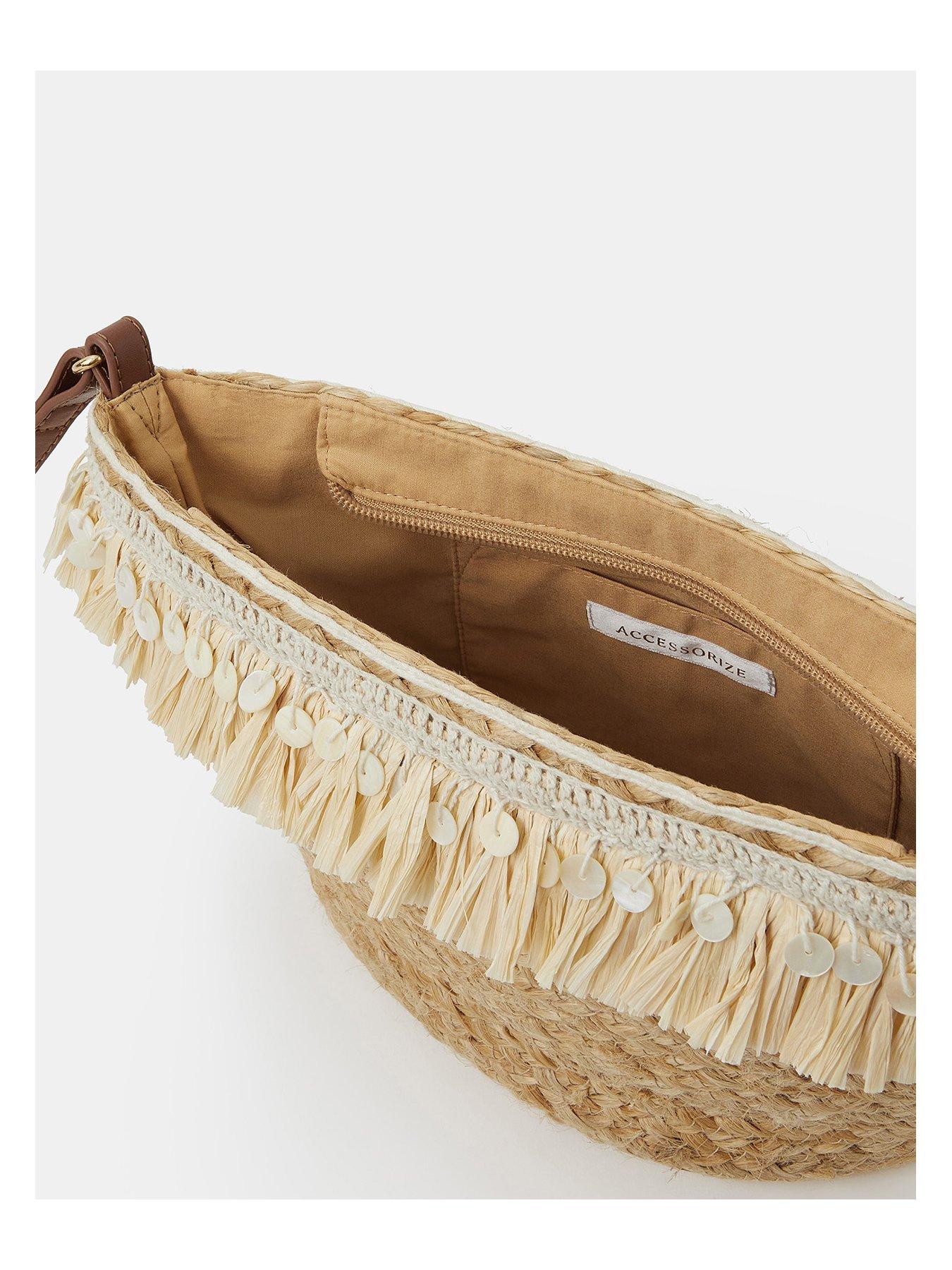 Image 5 of 5 of Accessorize Jute Fringe Crossbody Bag - Beige